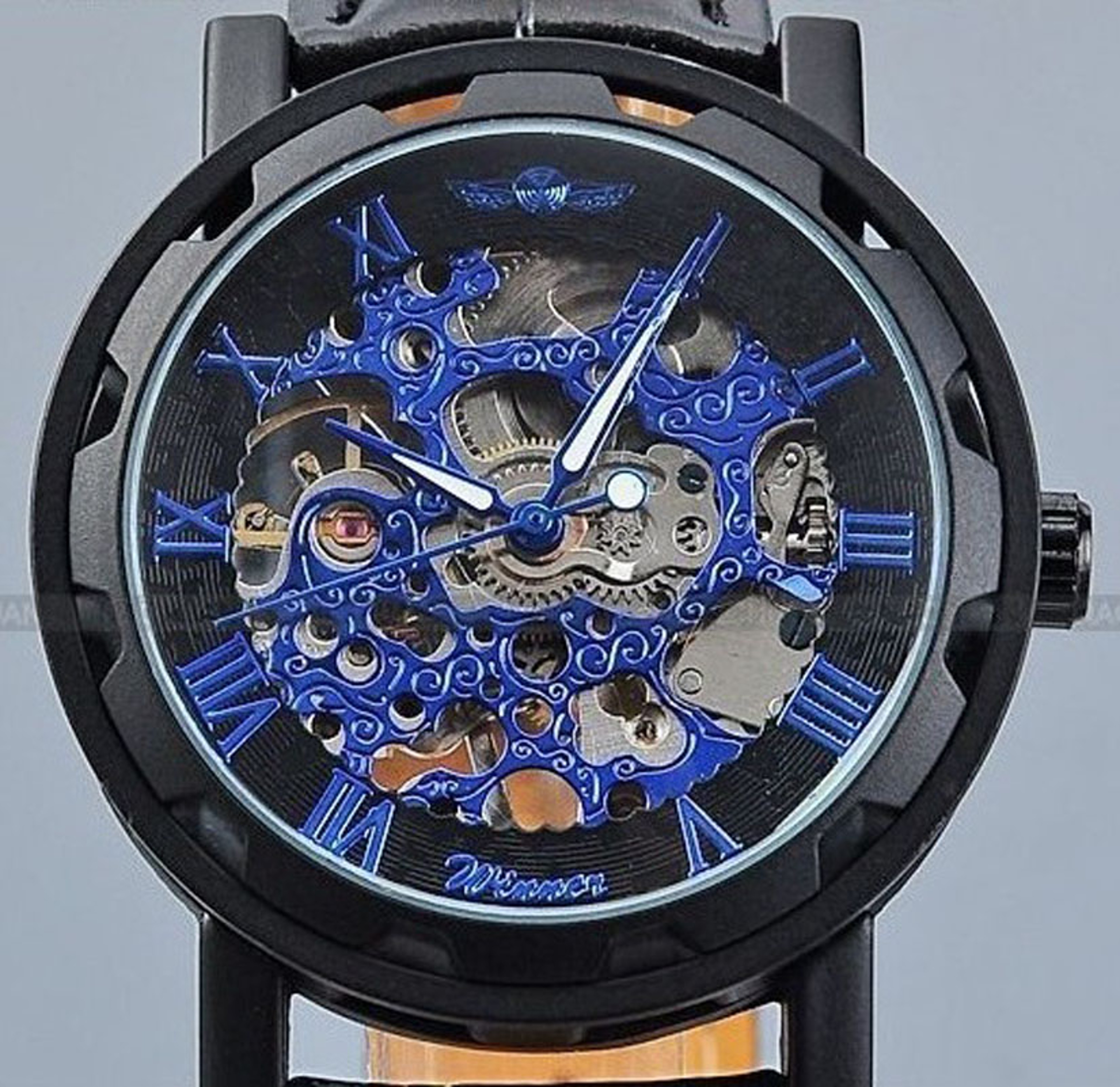 Men's Skeleton Mechanical Watch with Black PU Leather Band and Stainless Steel Case – view 13