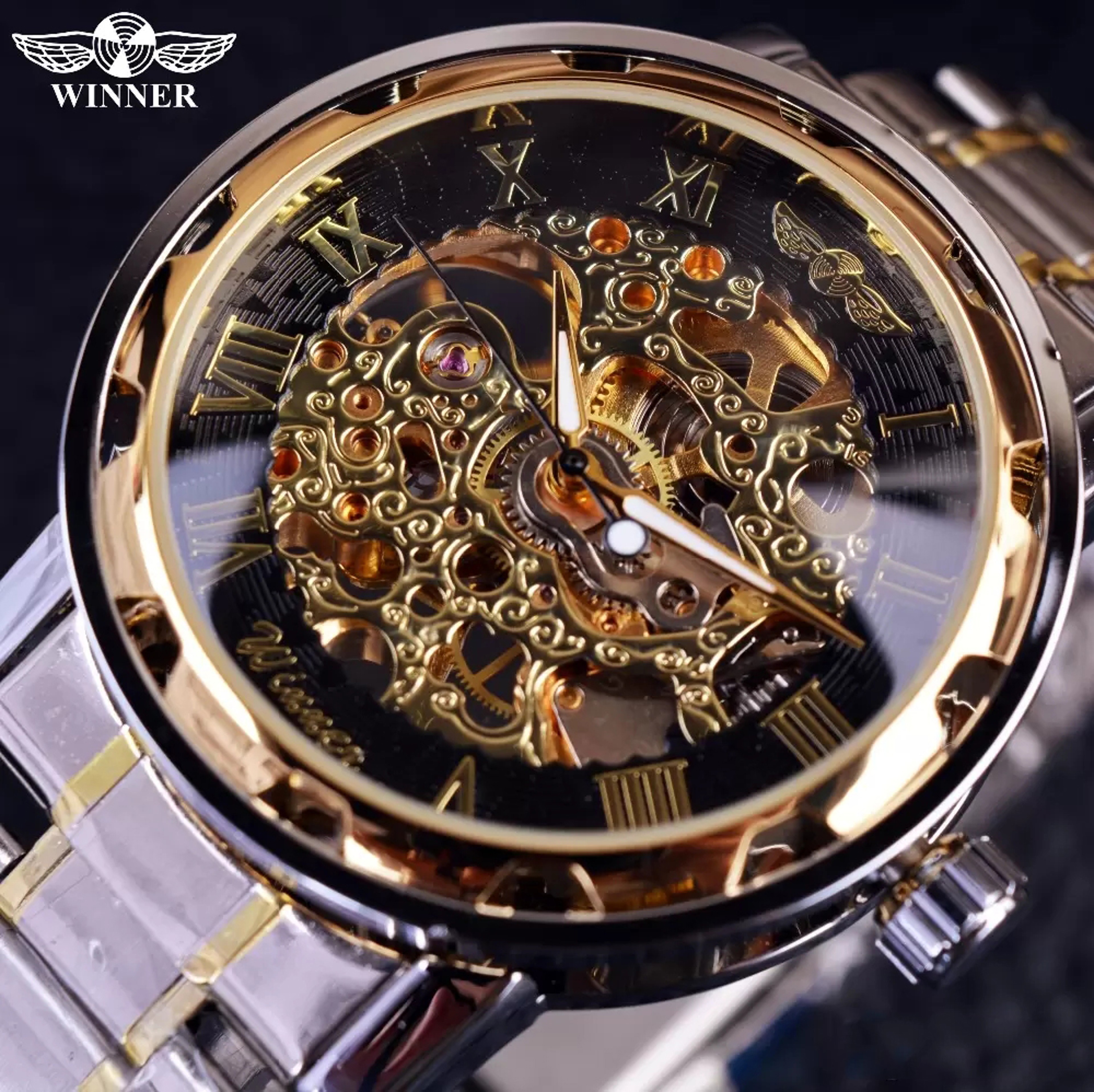 Men's Skeleton Mechanical Watch with Black PU Leather Band and Stainless Steel Case – view 18