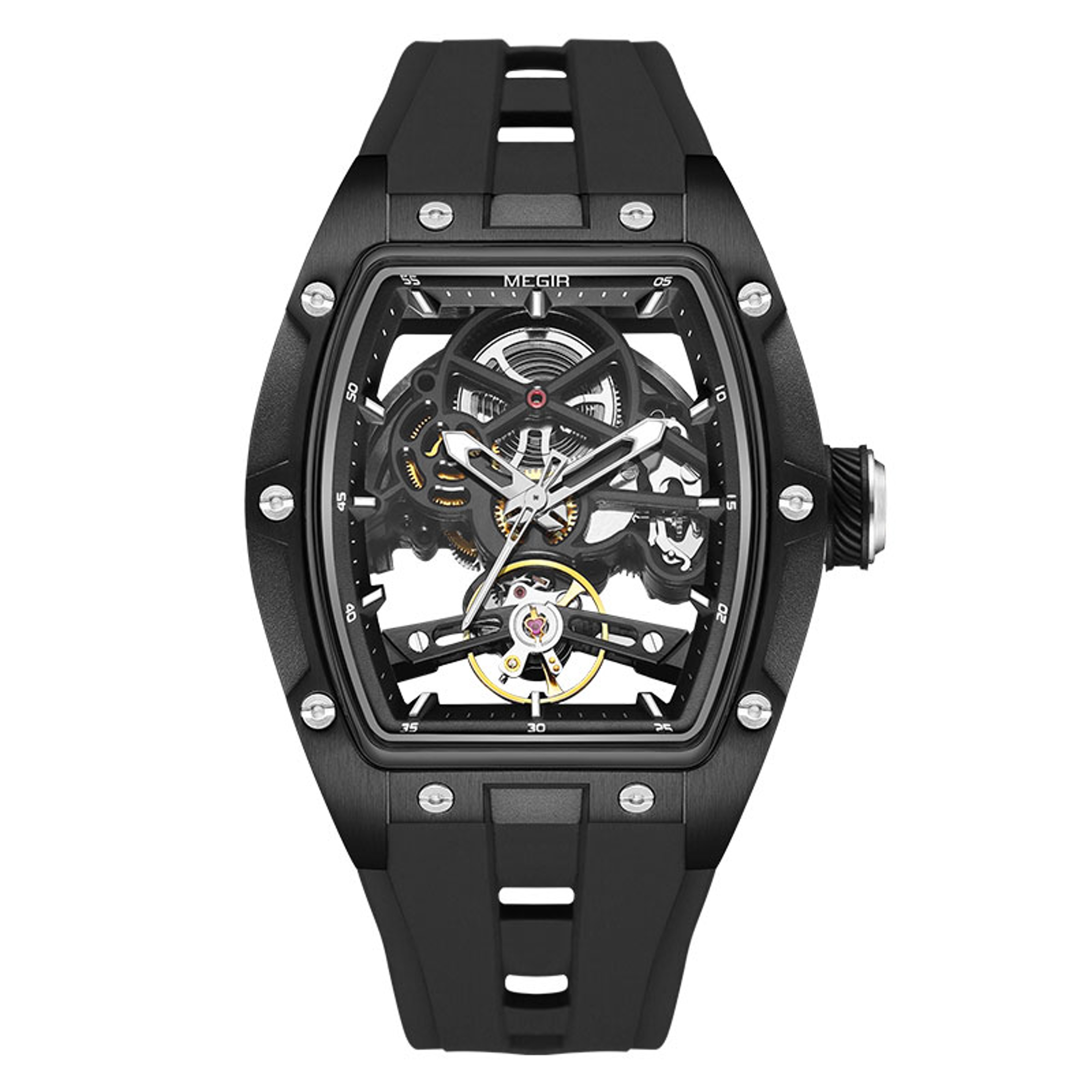 Mens Automatic Mechanical Watch with Blue Skeleton Dial and Silicone Strap – view 7