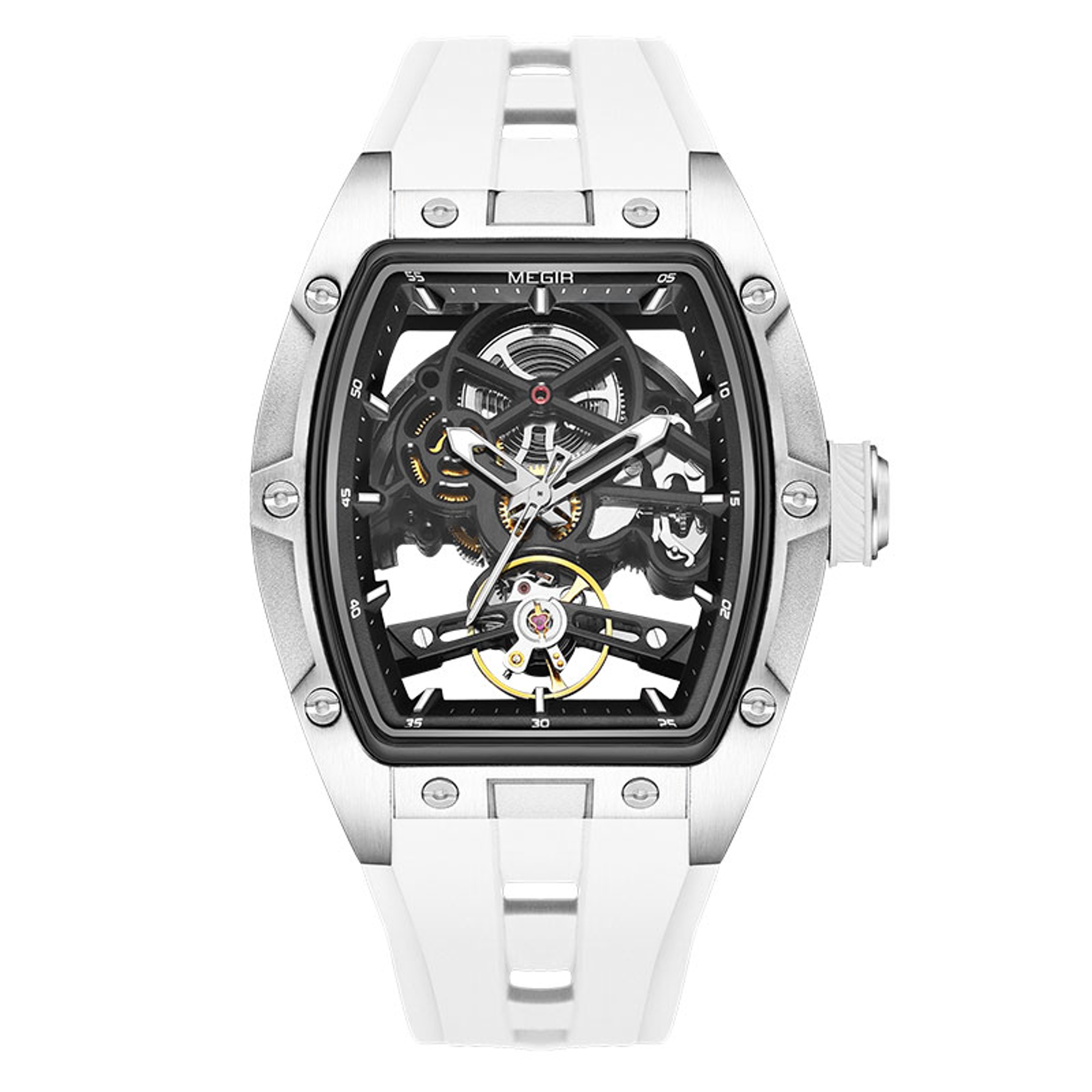 Mens Automatic Mechanical Watch with Blue Skeleton Dial and Silicone Strap – view 11