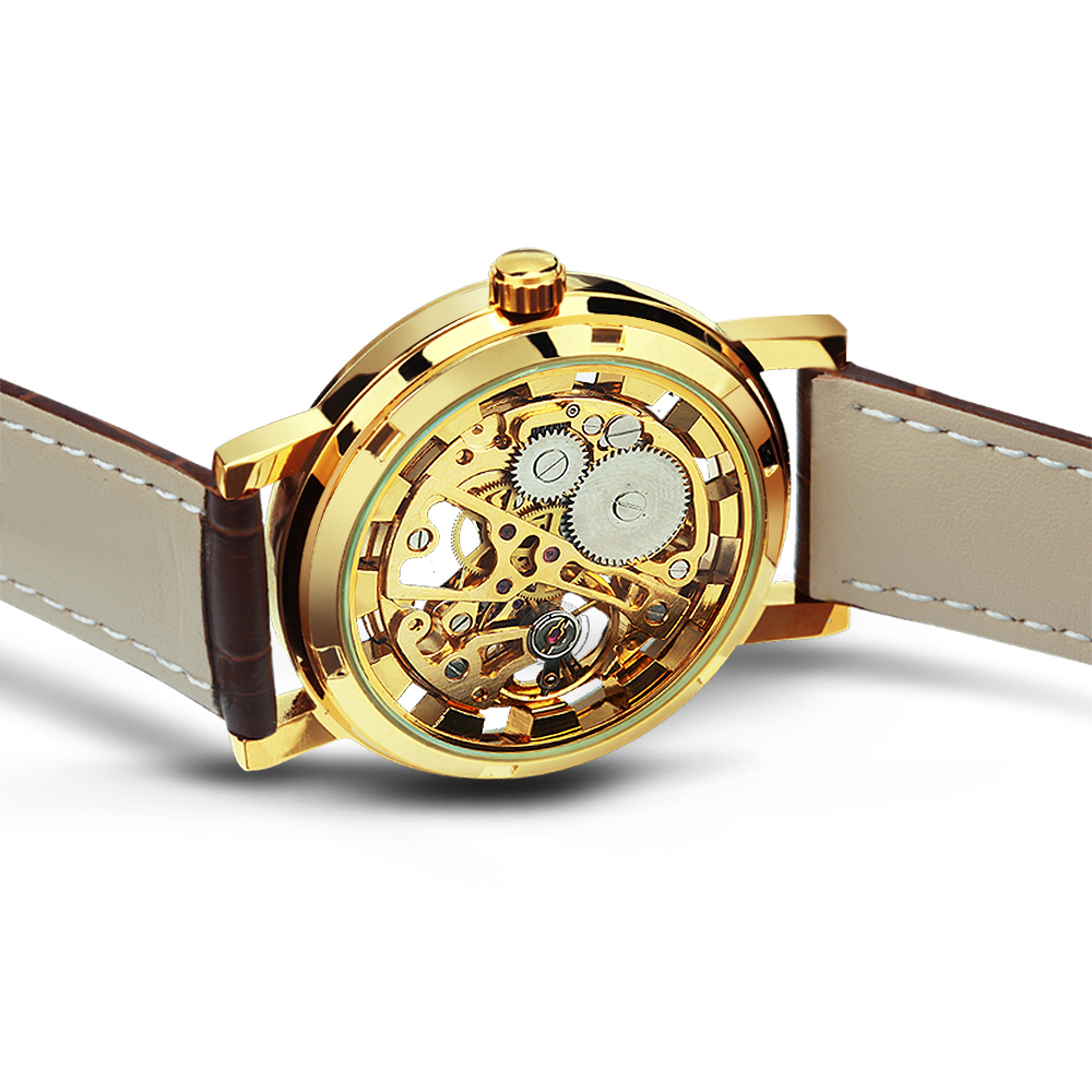 Mens Skeleton Mechanical Watch With Leather Strap And Luminous Hands 4
