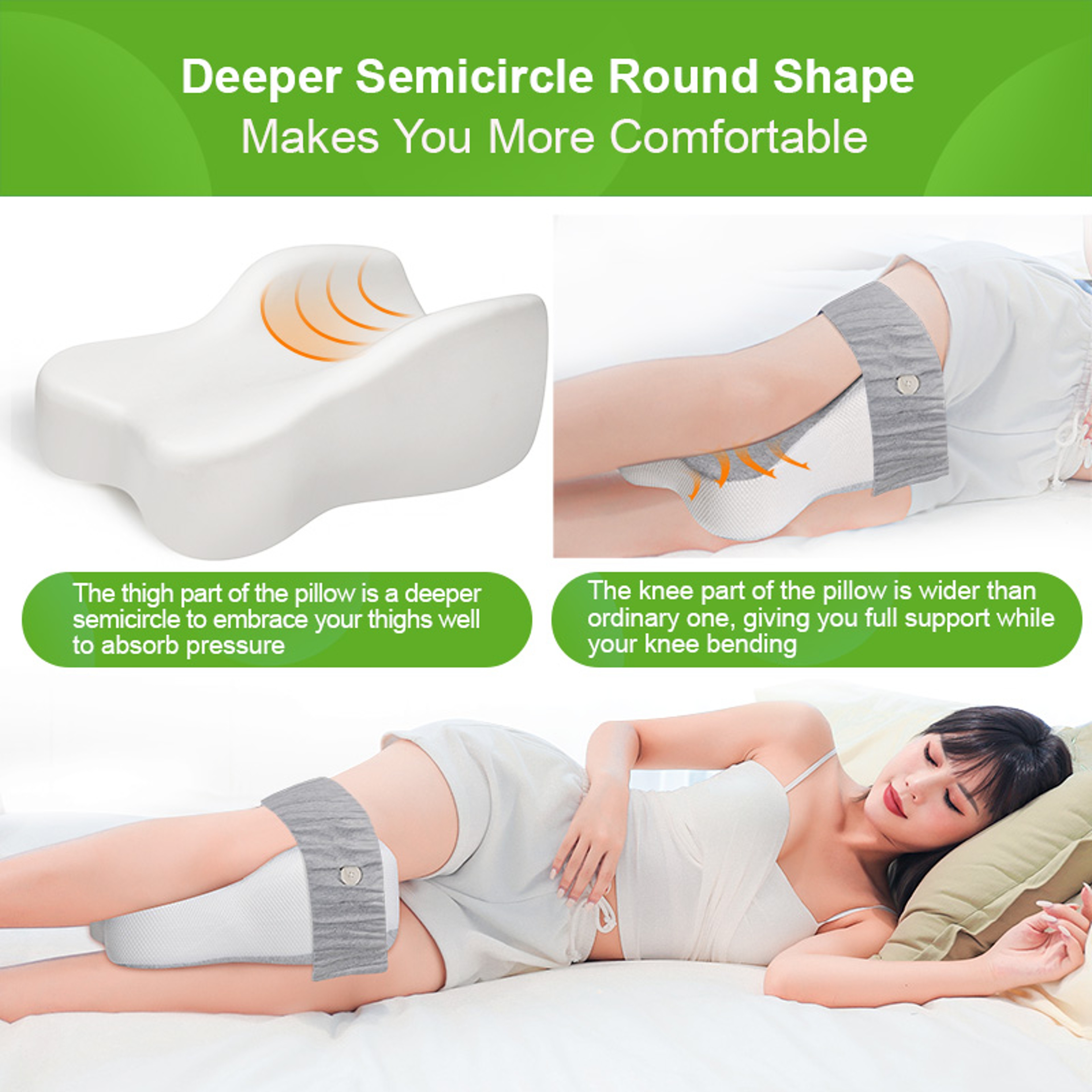 Memory Foam Knee Pillow for Side Sleepers Large Gray Leg Support Pillow – view 2