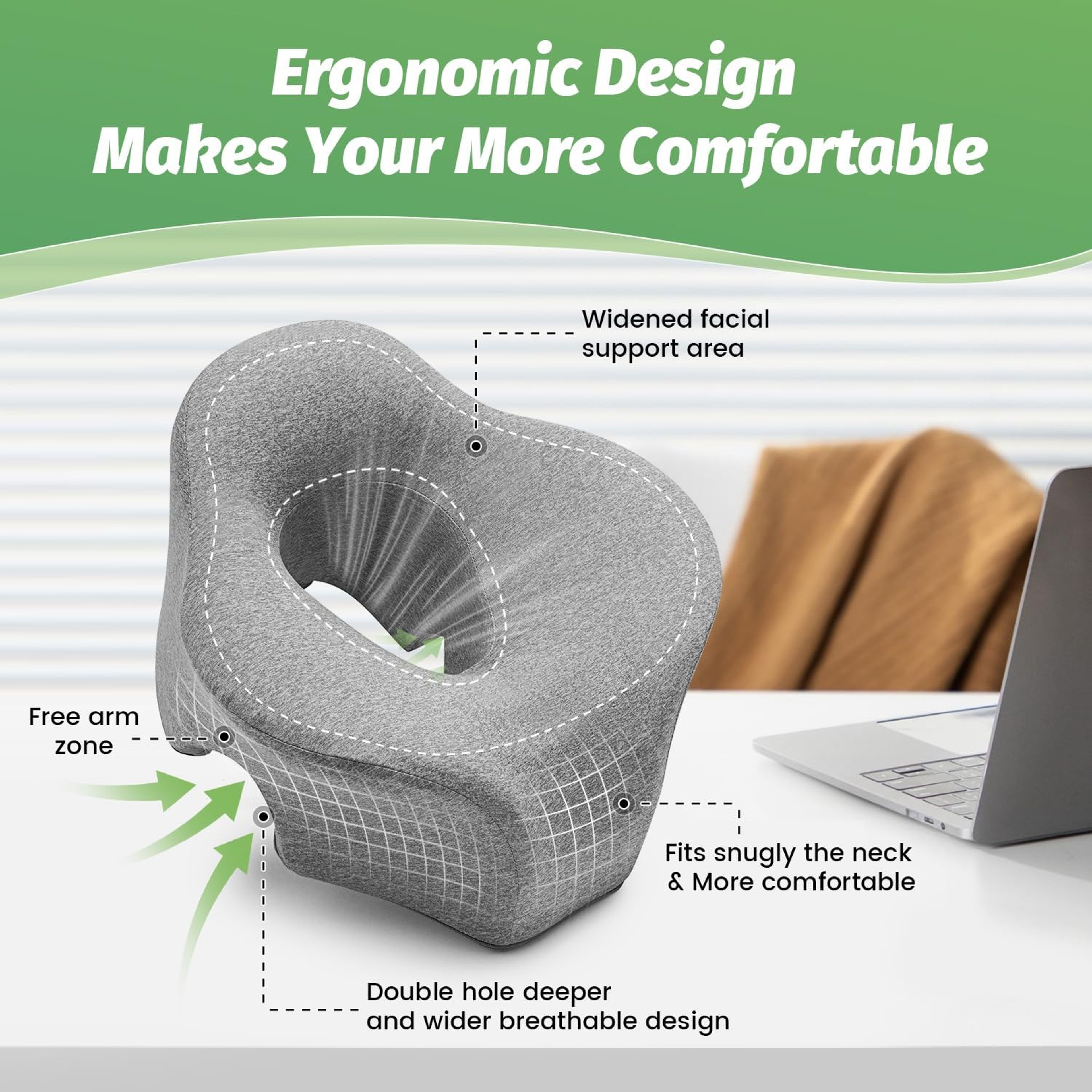 Face Down Prone Pillow With Memory Foam Ergonomic Headrest For Massage And Rest 3