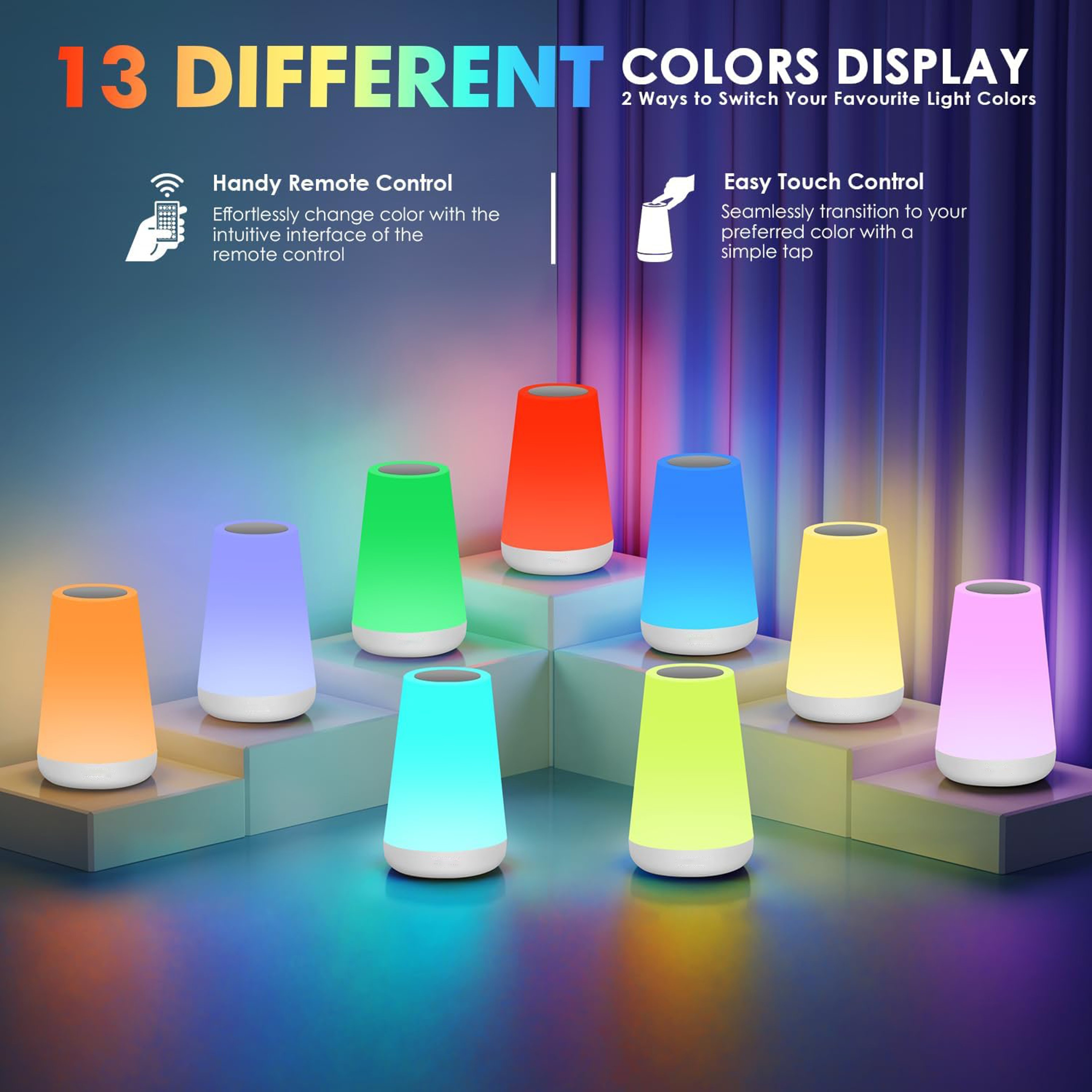 Color LED Night Light with Remote Control and USB Rechargeable Battery – view 3