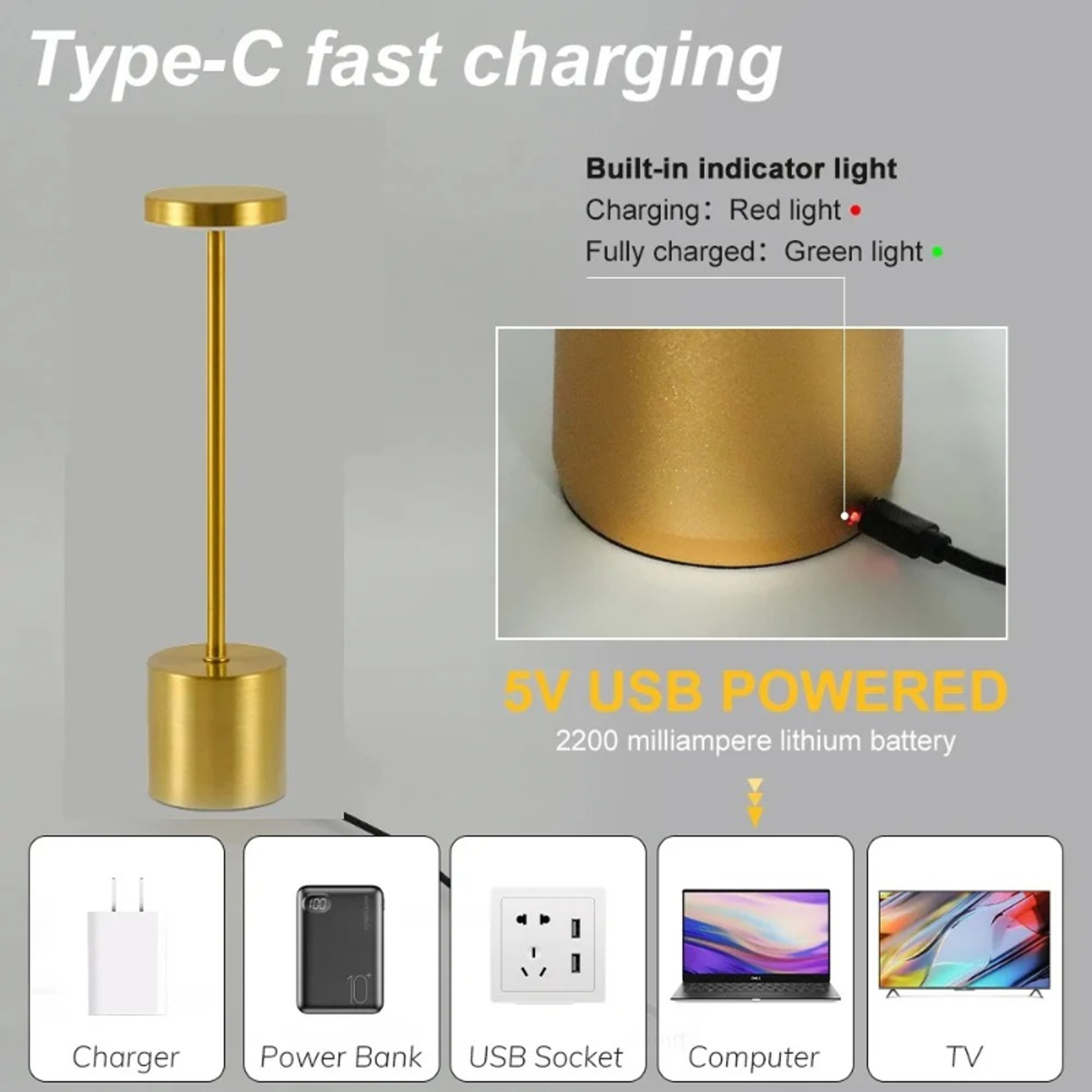 USB Rechargeable LED Table Lamp with Touch Control and Modern Design – view 2