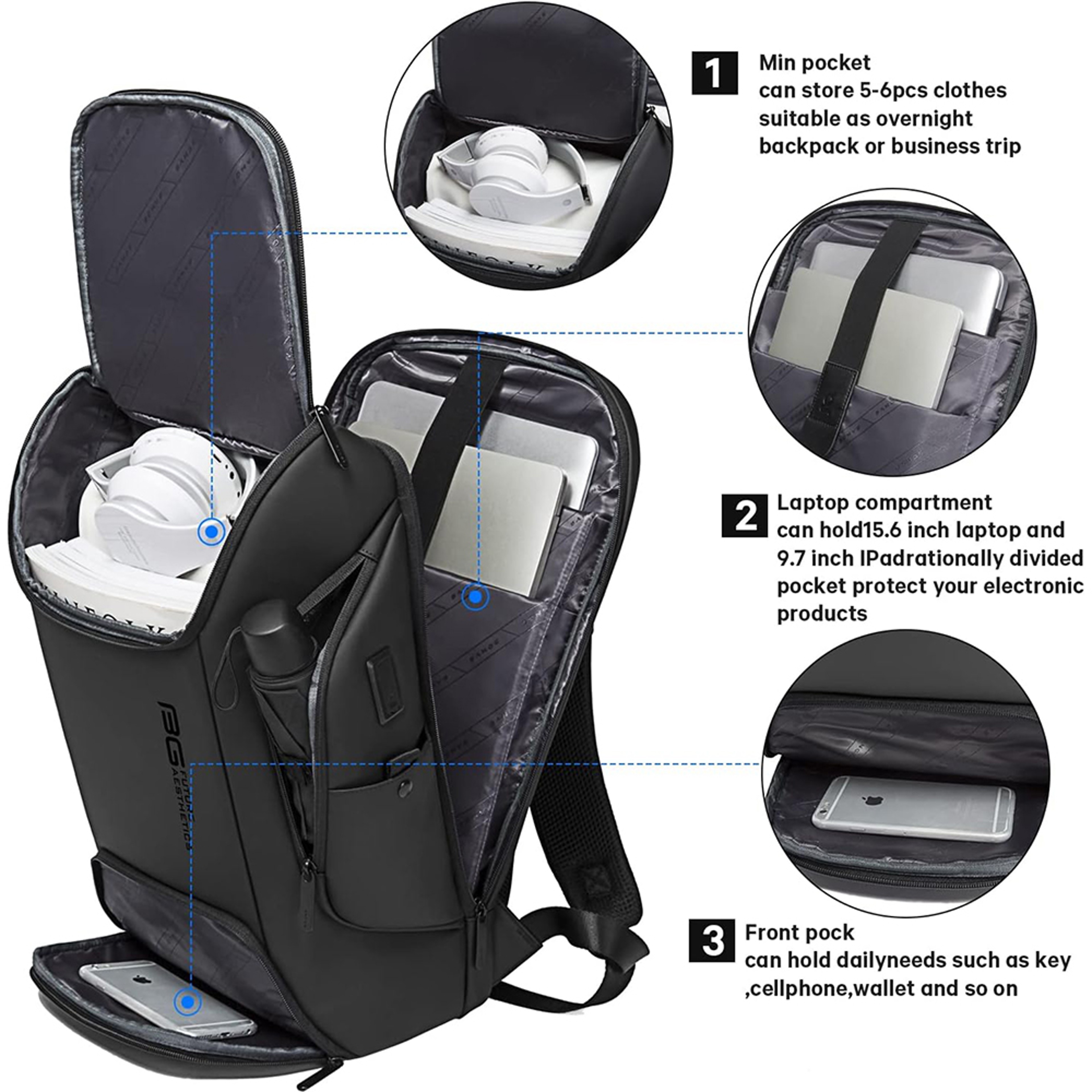 Waterproof Laptop Backpack with USB Charging Port for Travel and Commuting – view 2