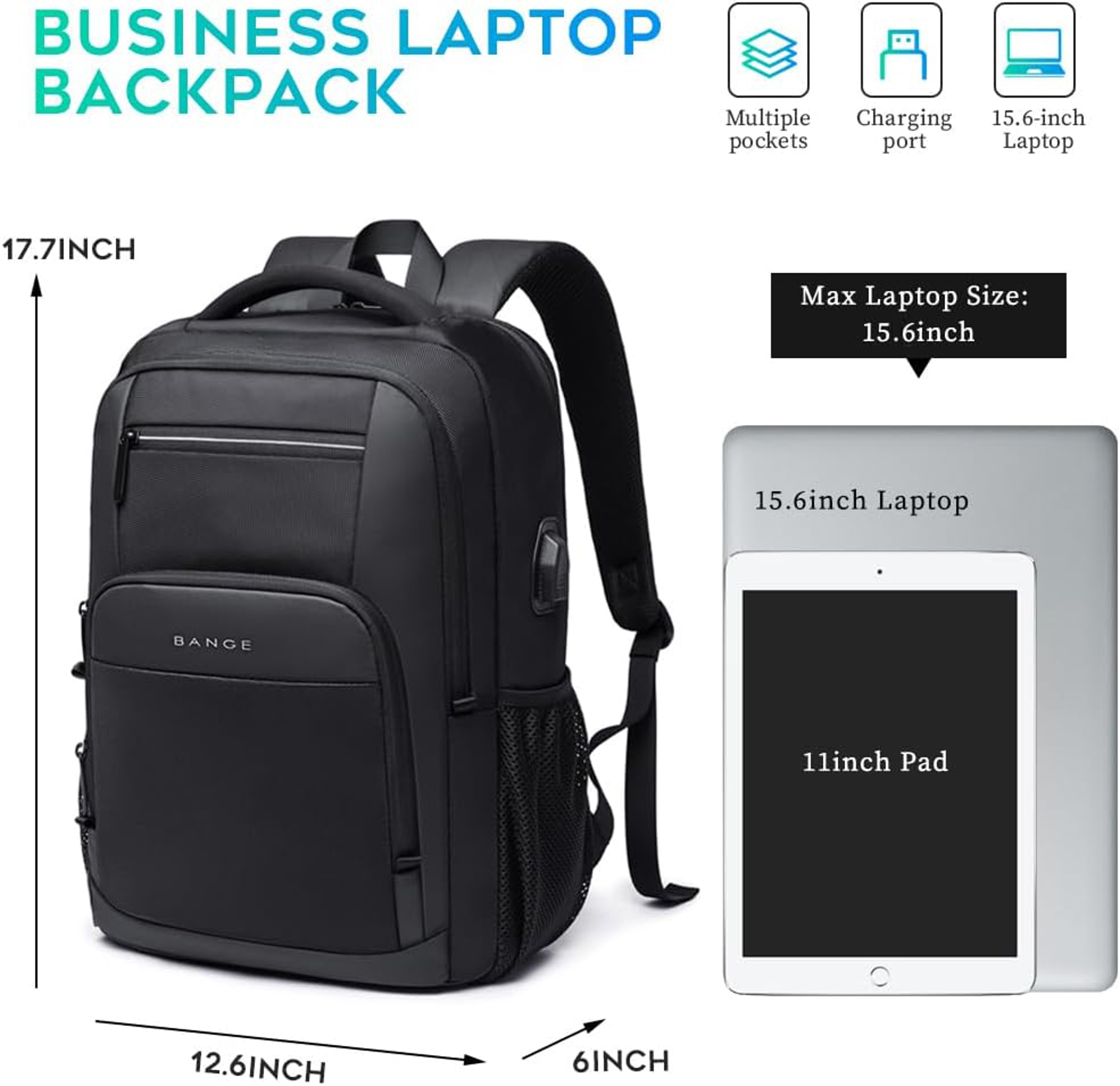 Waterproof Travel Laptop Backpack with USB Charging Port for 15.6-Inch Laptops – view 2