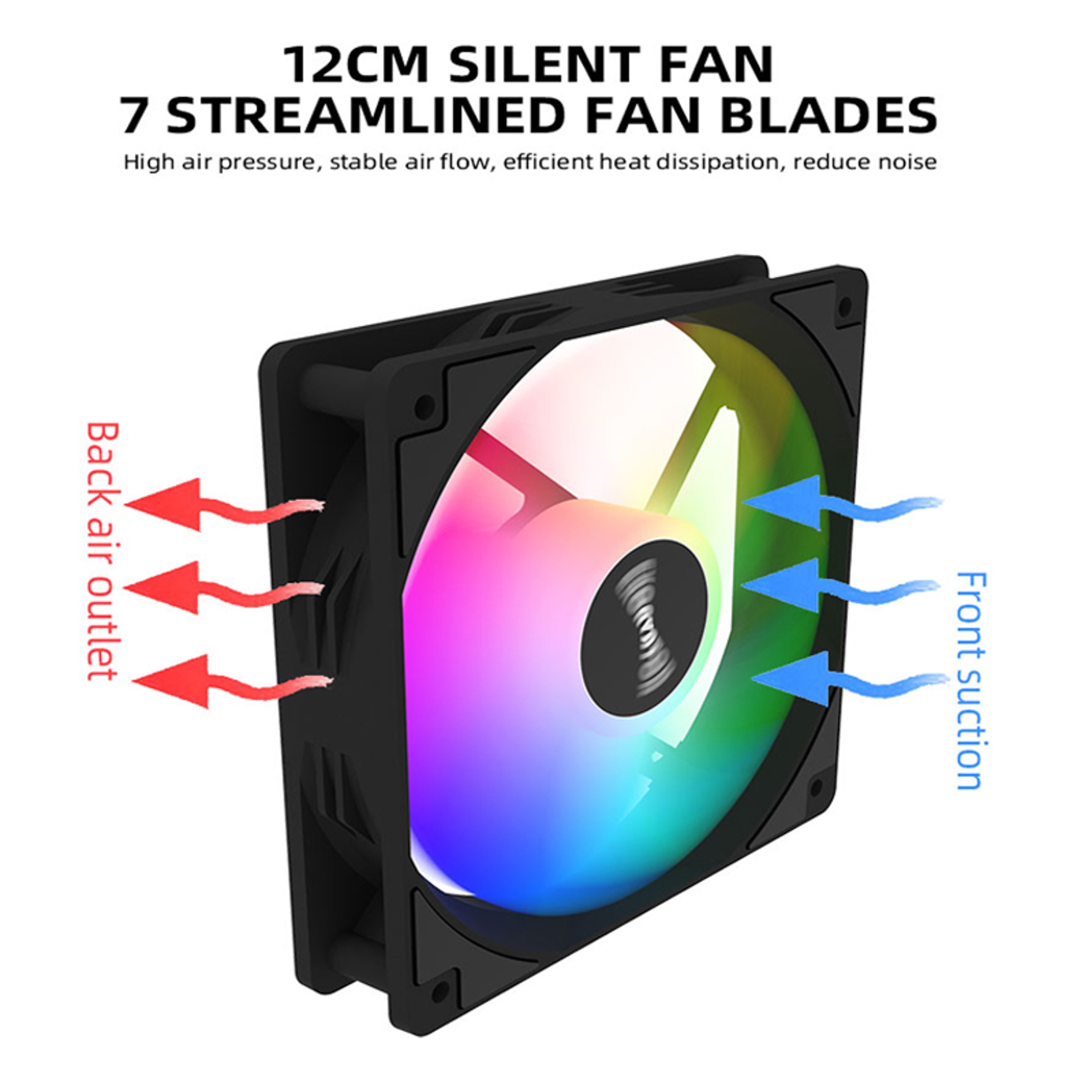 120mm RGB PC Case Cooling Fan 12V with 7 Blades and Fluid Bearing – view 2