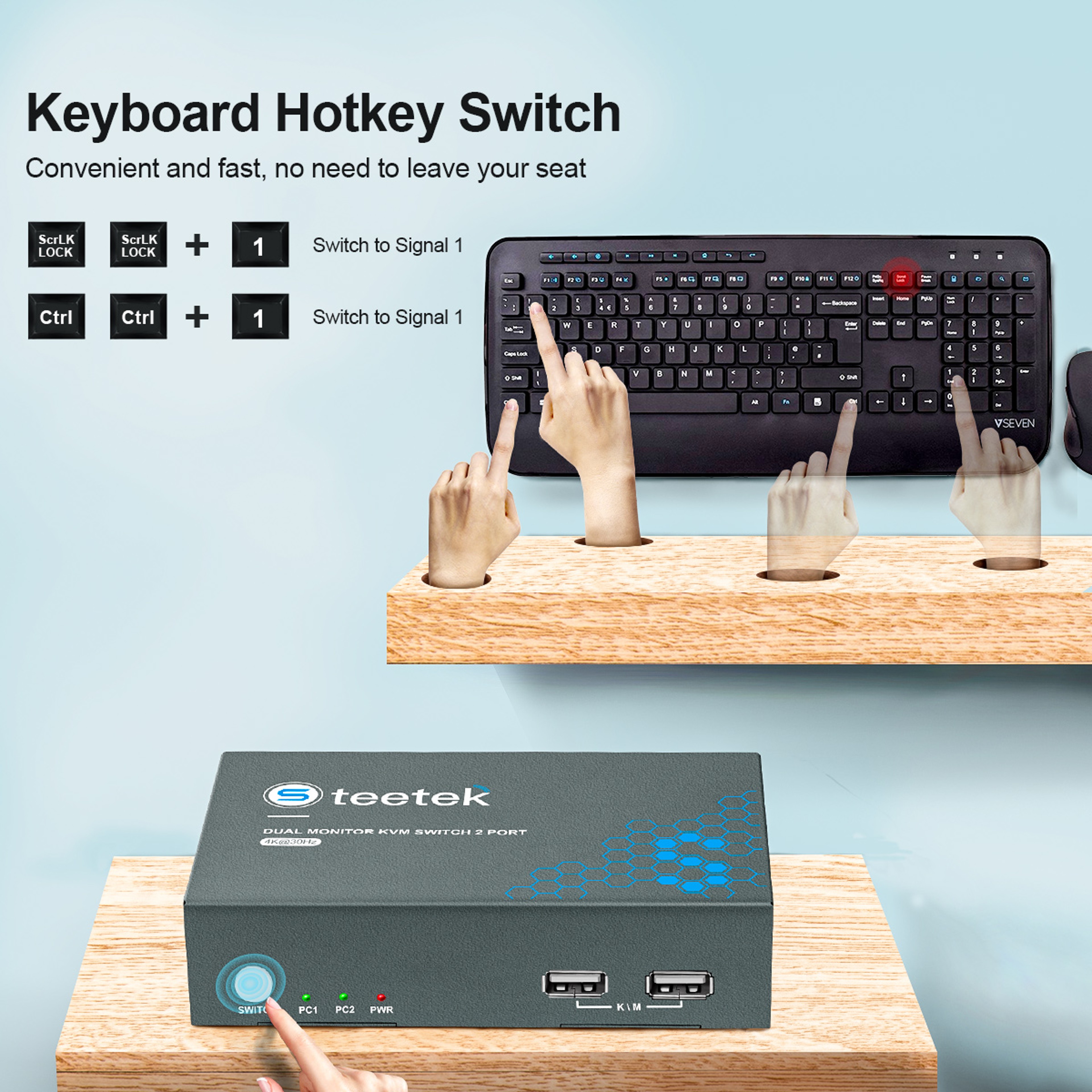 4K HDMI KVM Switch 2 In 2 Out with USB Hub and Hotkey Support – view 3