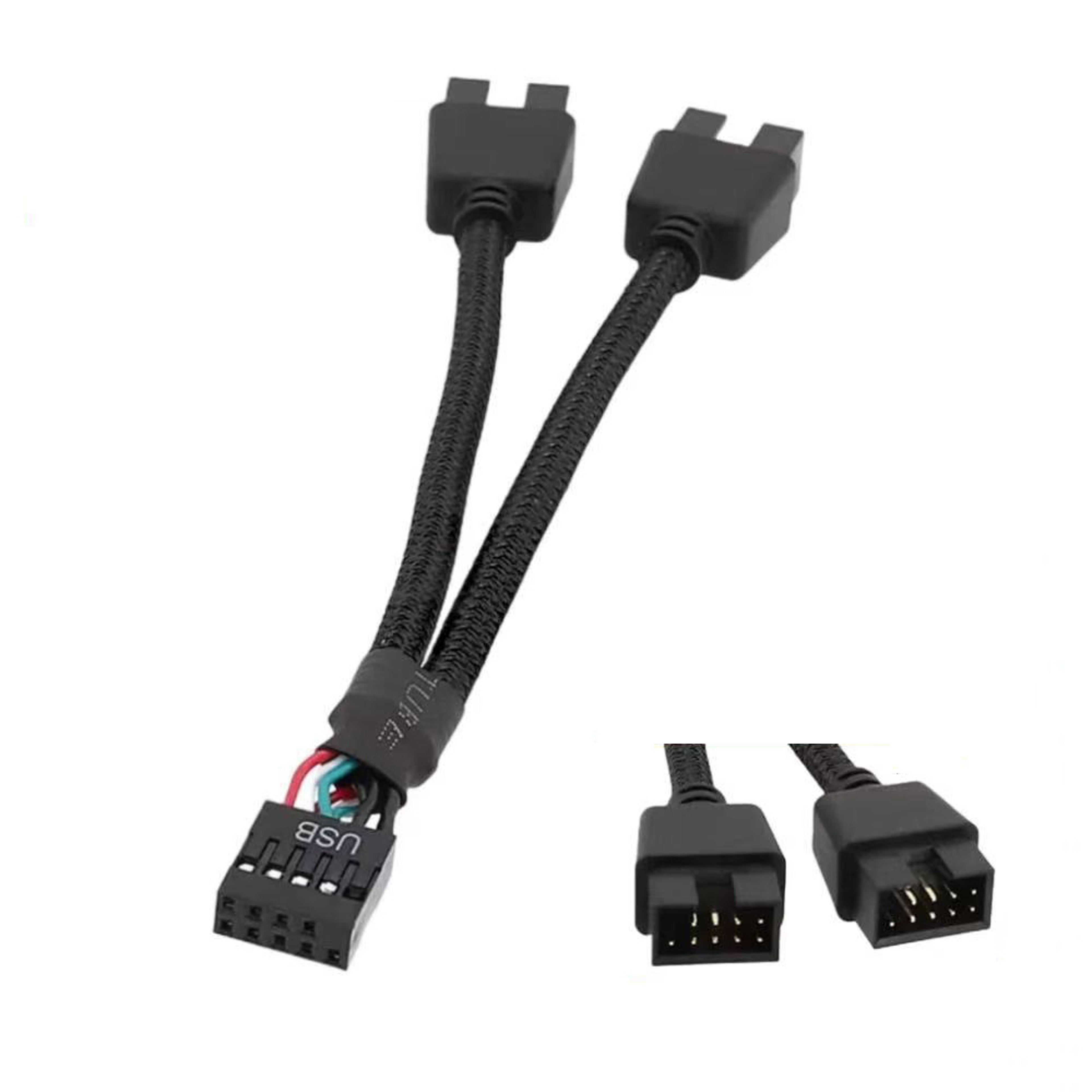 USB 9-Pin to Dual 9-Pin Splitter Cable for PC Motherboard with Braided Shielding – view 8
