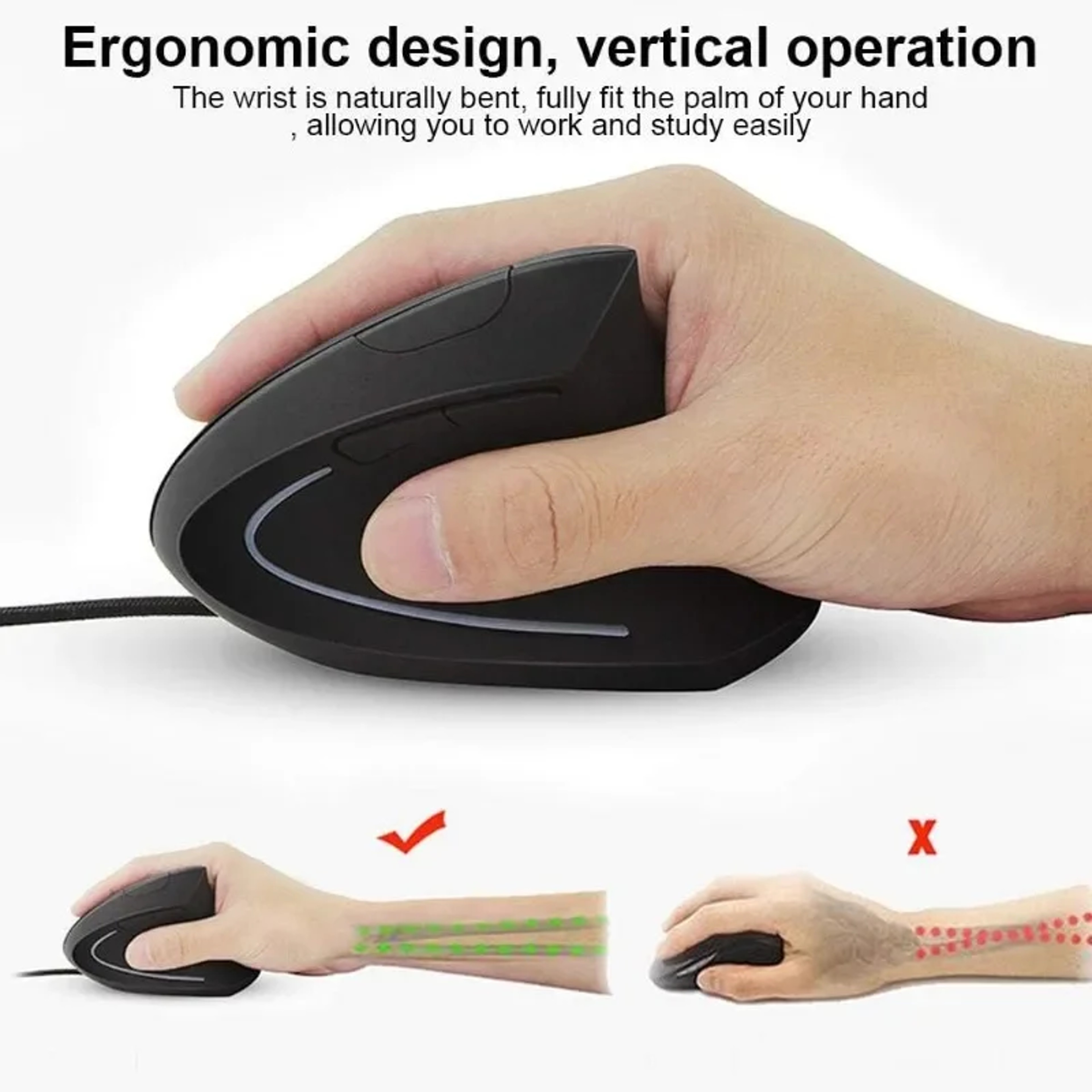 Ergonomic Vertical Wired Mouse with 4-Level Adjustable DPI and LED Lighting – view 3