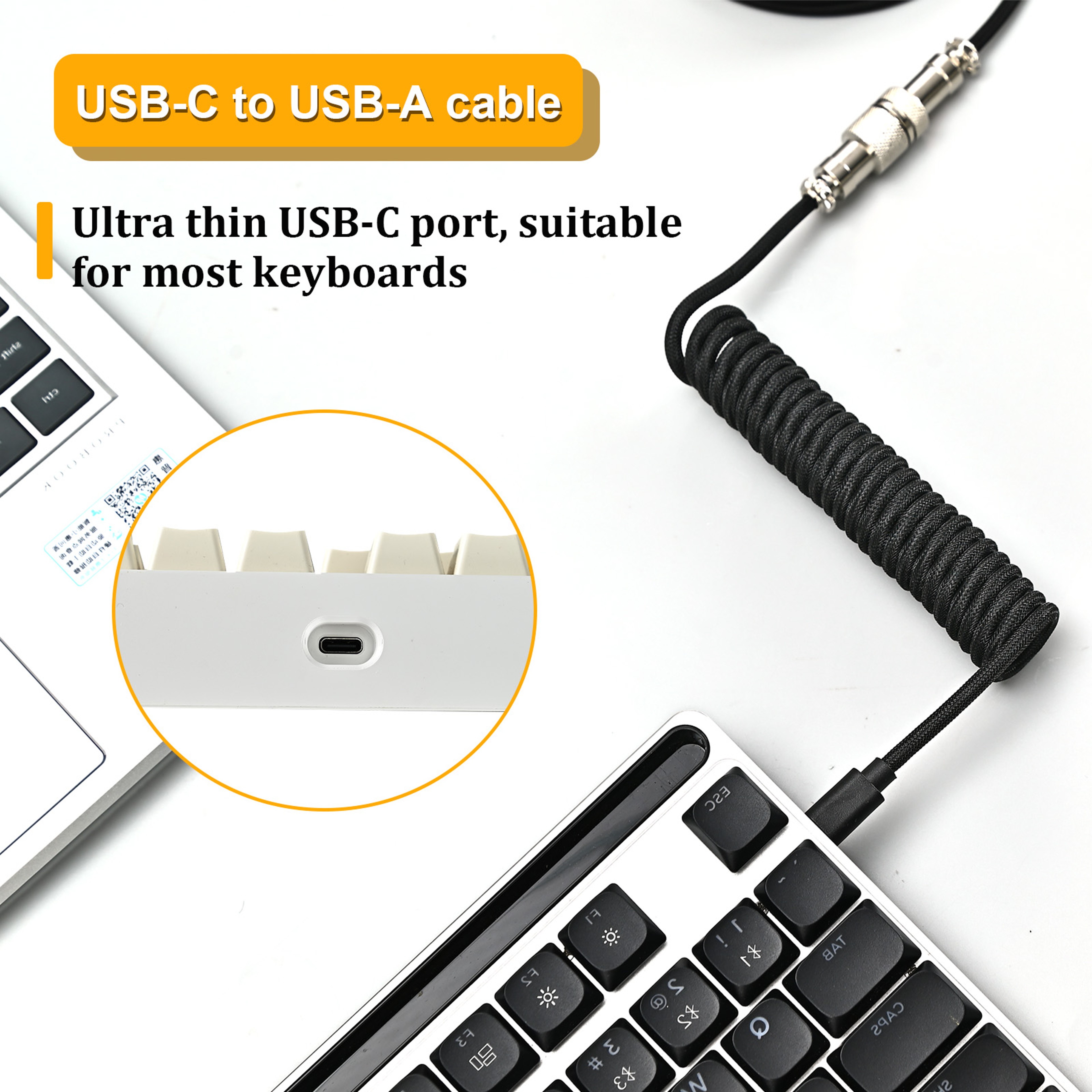 USB-C Coiled Mechanical Keyboard Cable with Aviator Connector – view 4