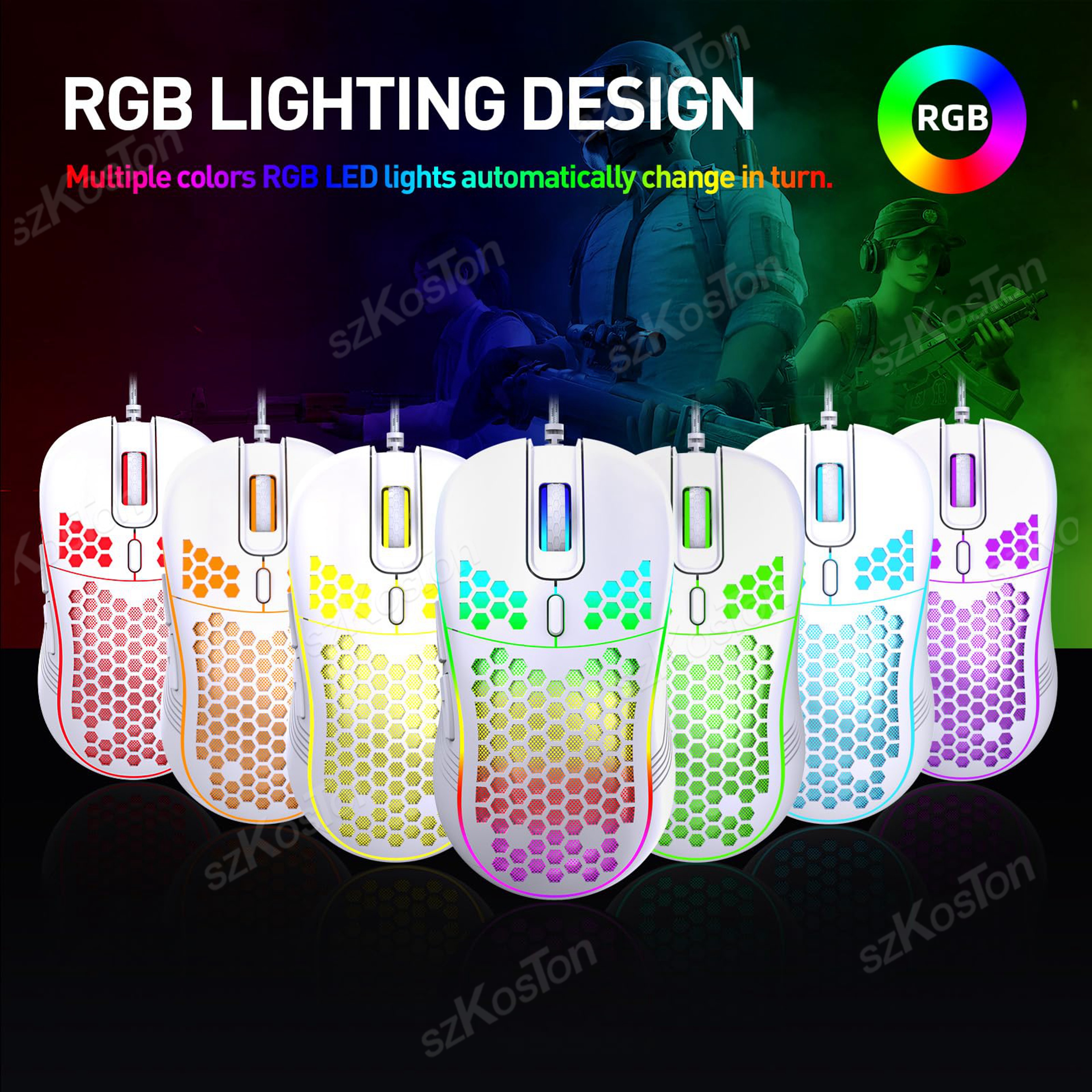 RGB Wired Gaming Mouse with 7200 DPI 6 Adjustable Levels and Ergonomic Design – view 2