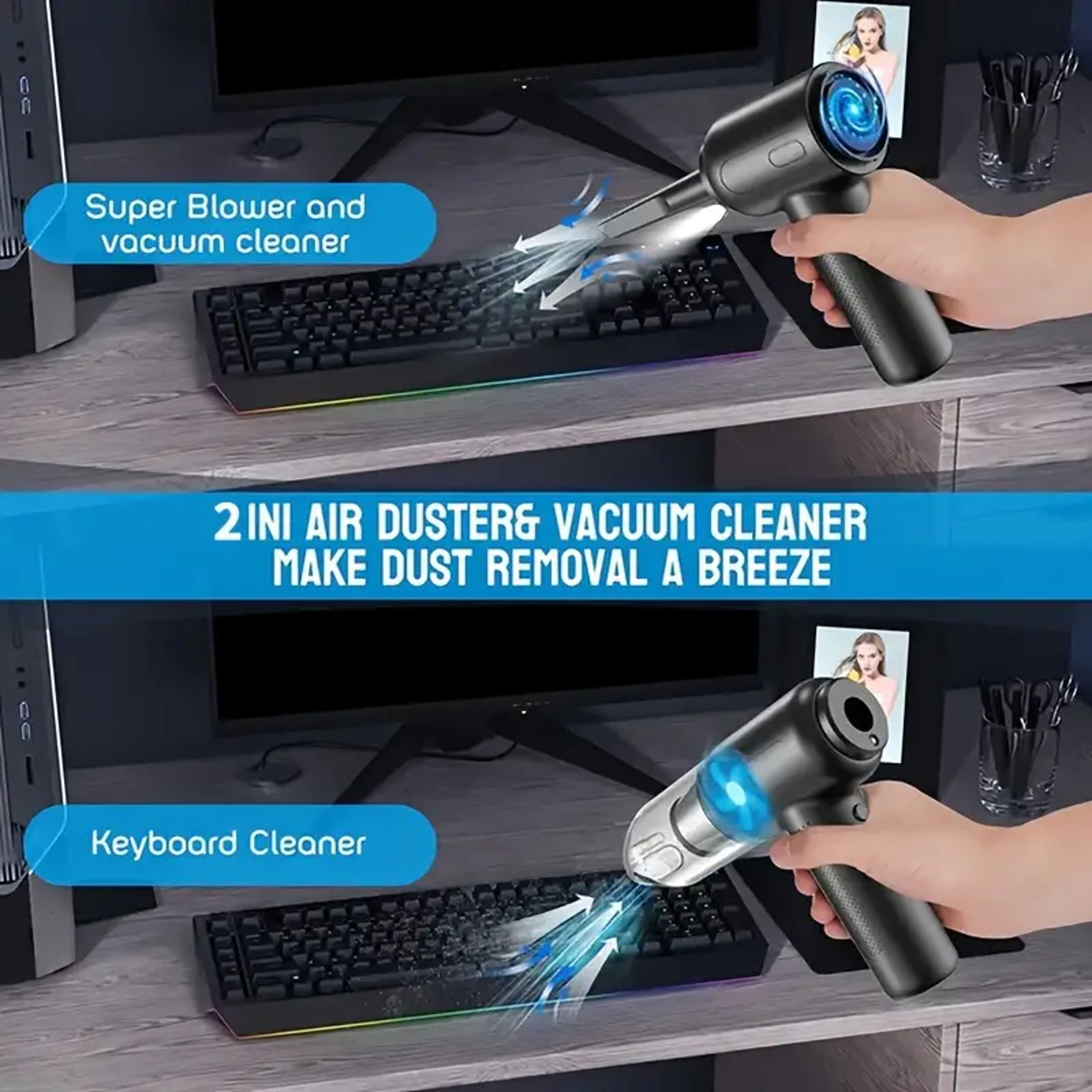 Cordless Electric Air Duster and Vacuum Cleaner for Keyboard and Computer – view 3