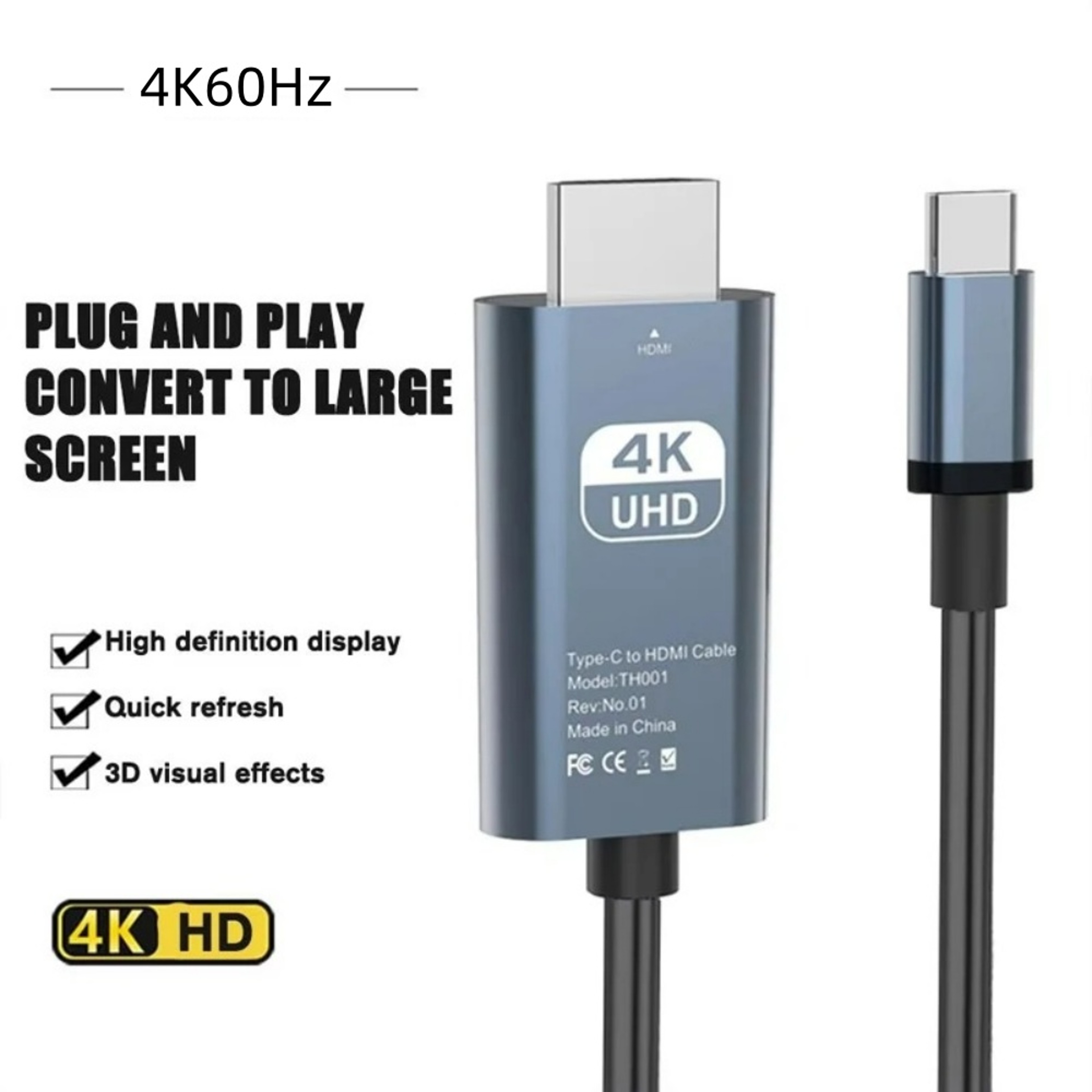 USBC To HDMI Screen Mirroring Cable For 4K HD TV Monitor And Laptop Connection 1