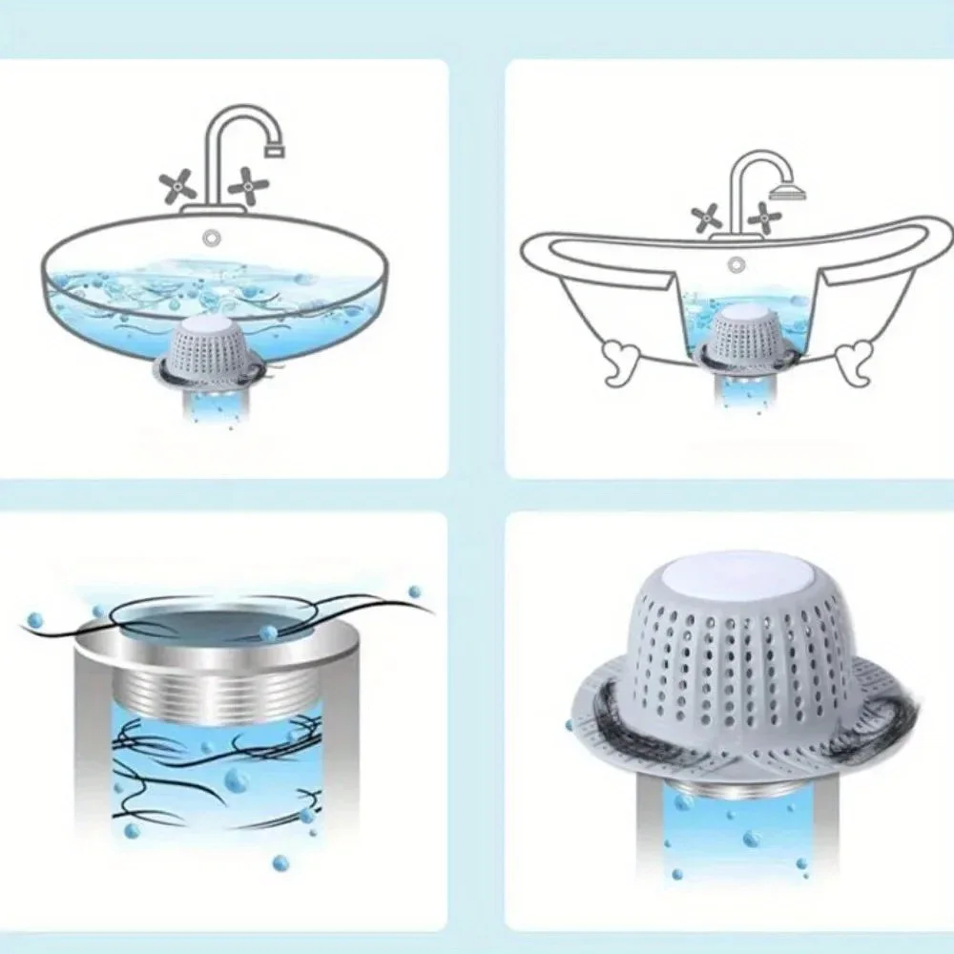 Bathtub Drain Hair Catcher Collapsible PVC Shower and Sink Drain Protector – view 4