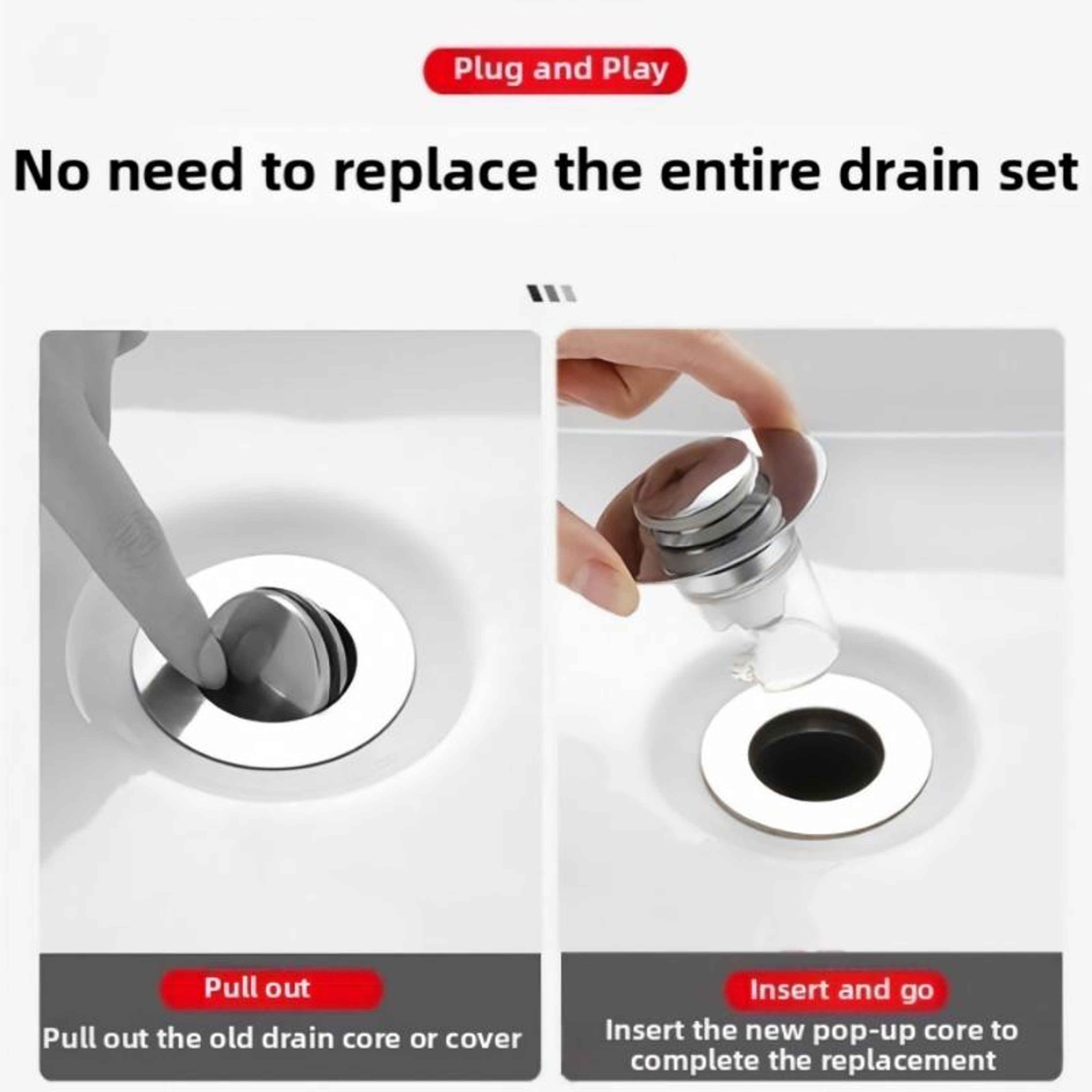 Spring Push-Type Sink Drain Plug Replacement Stopper Core – view 3