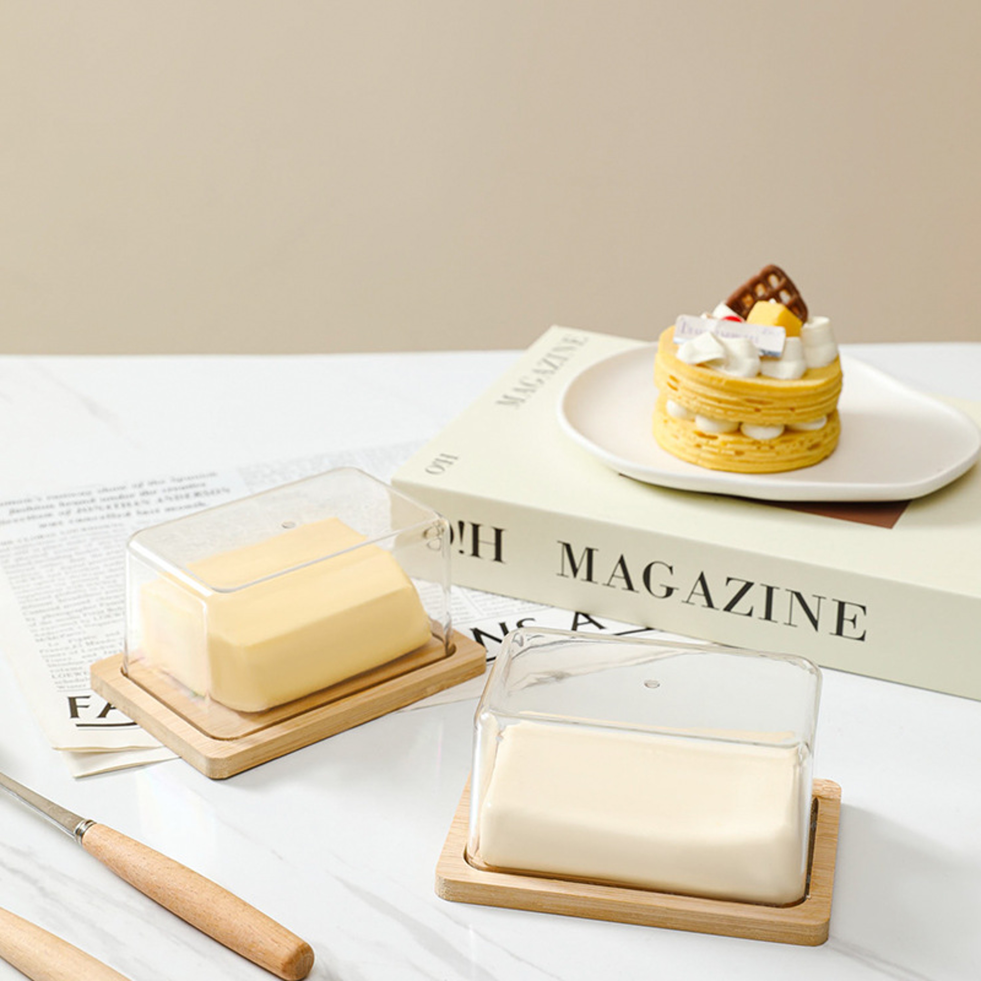 Bamboo Butter Dish With Transparent Cover Rectangular Butter Storage Container 3