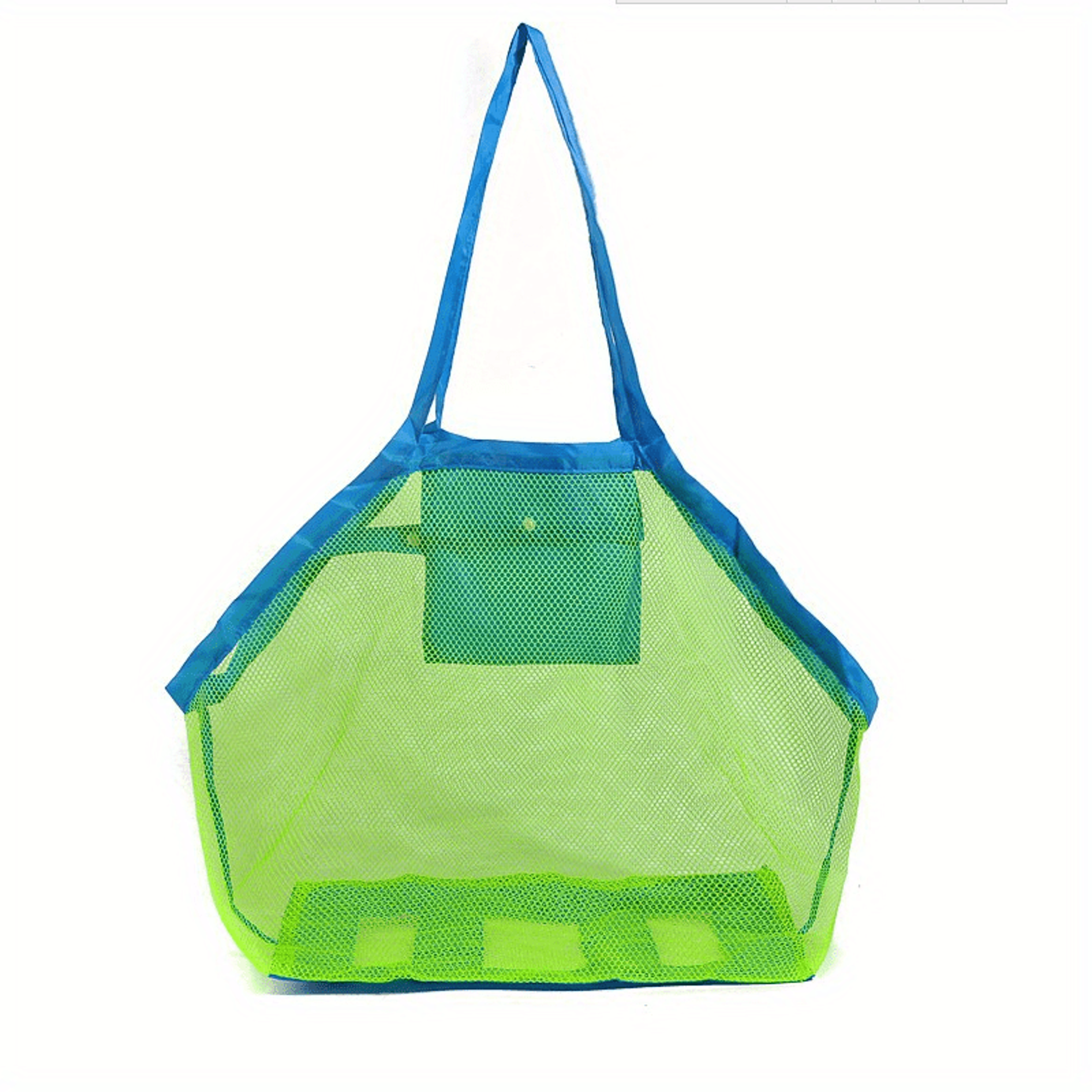 Kids Large Mesh Beach Toy Bag with Blue and Green Side Pockets for Sand Toys and Seashells – view 8