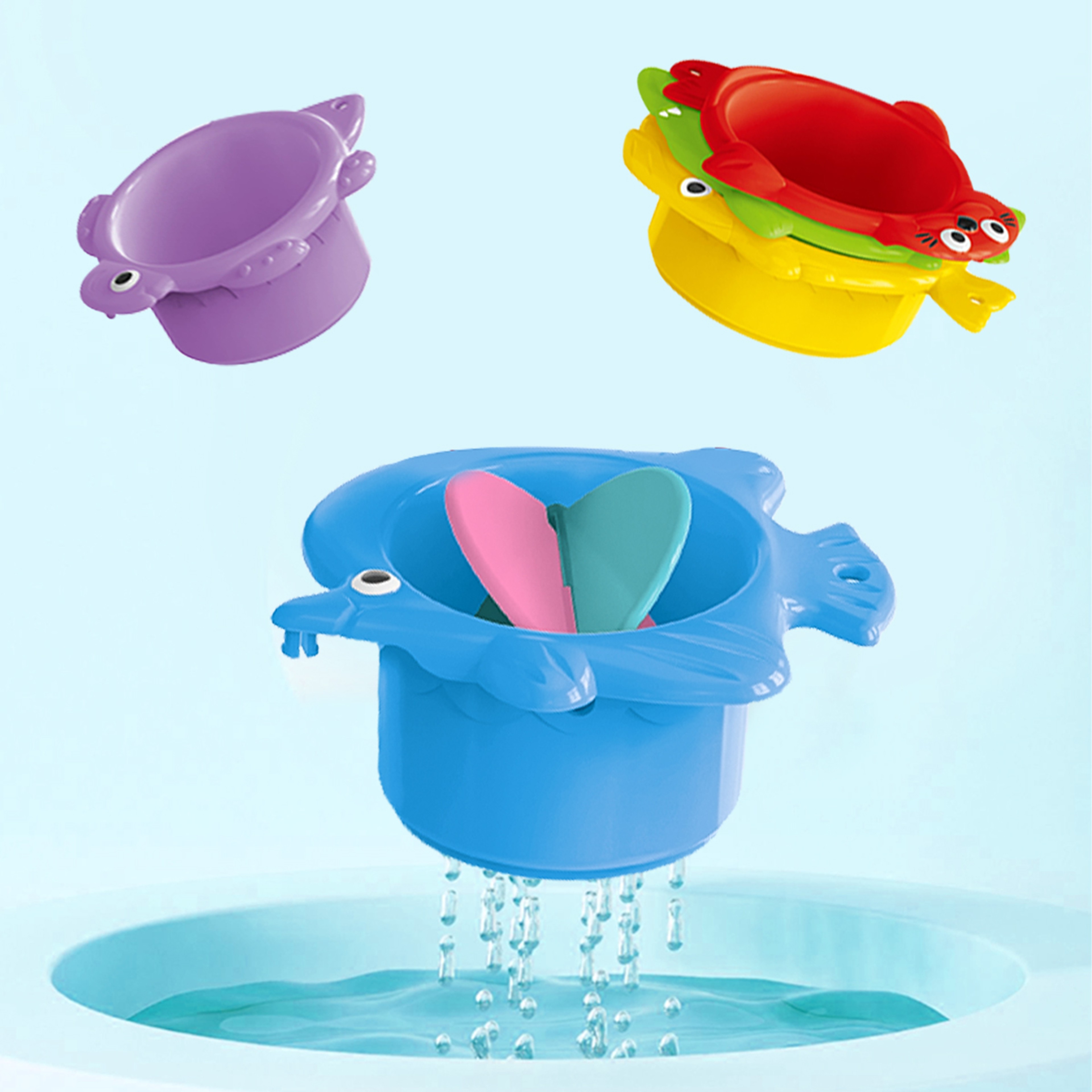 Toddler Stacking Bath Toys with Colorful Cups and Basket for Water and Beach Play – view 4