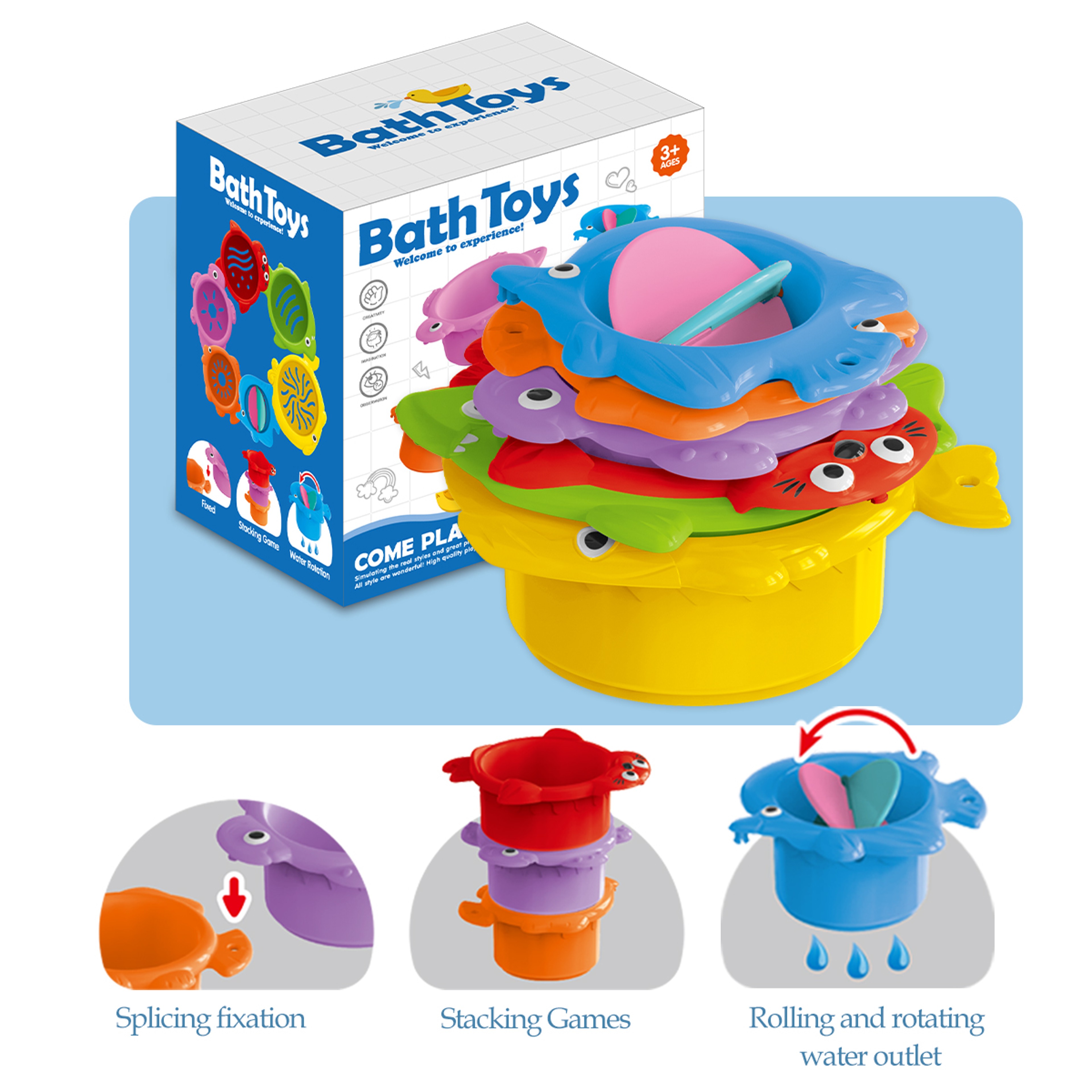 Toddler Stacking Bath Toys with Colorful Cups and Basket for Water and Beach Play – view 8