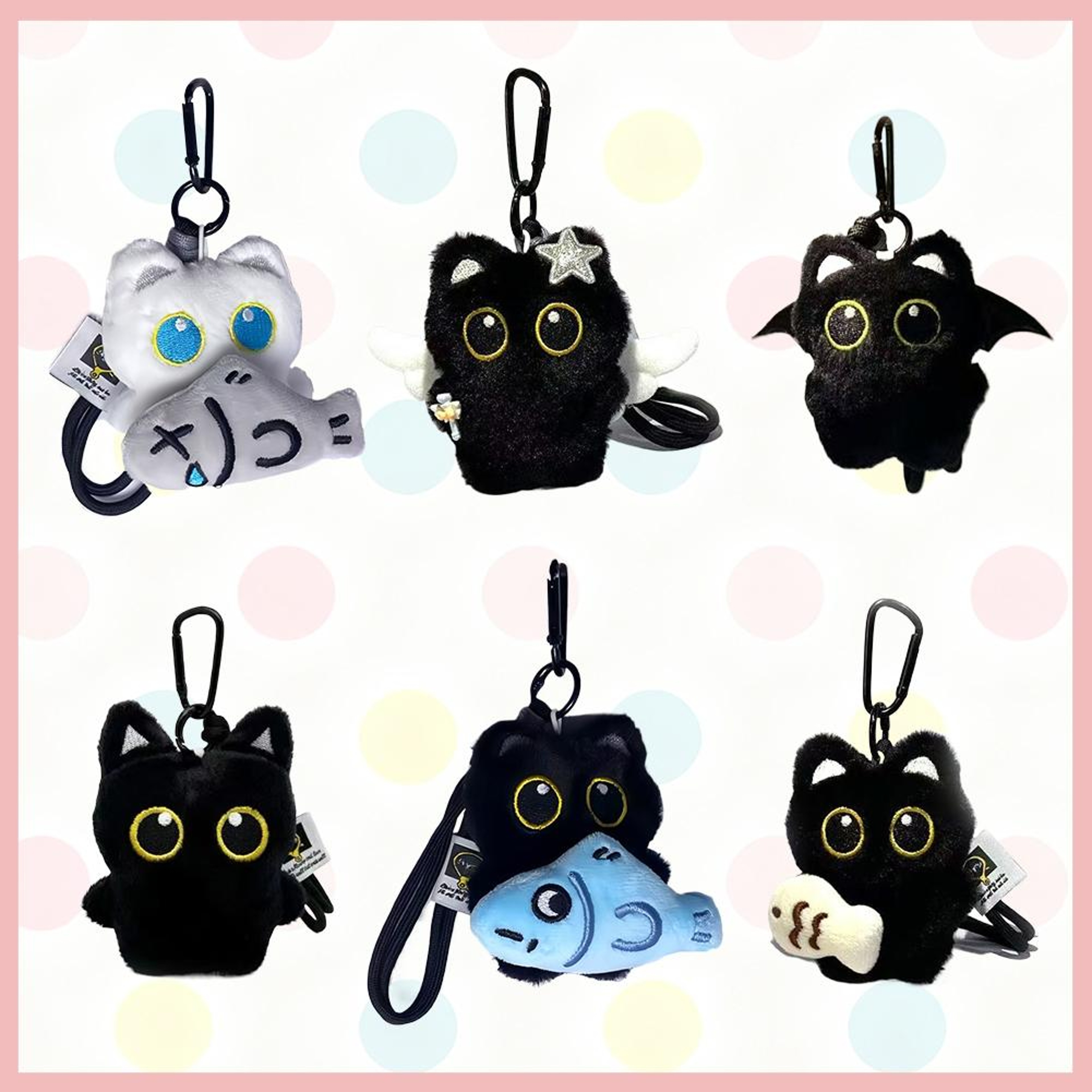 Cute Black Cat Plush Keychain Kawaii Cartoon Bag Charm Pendant 2