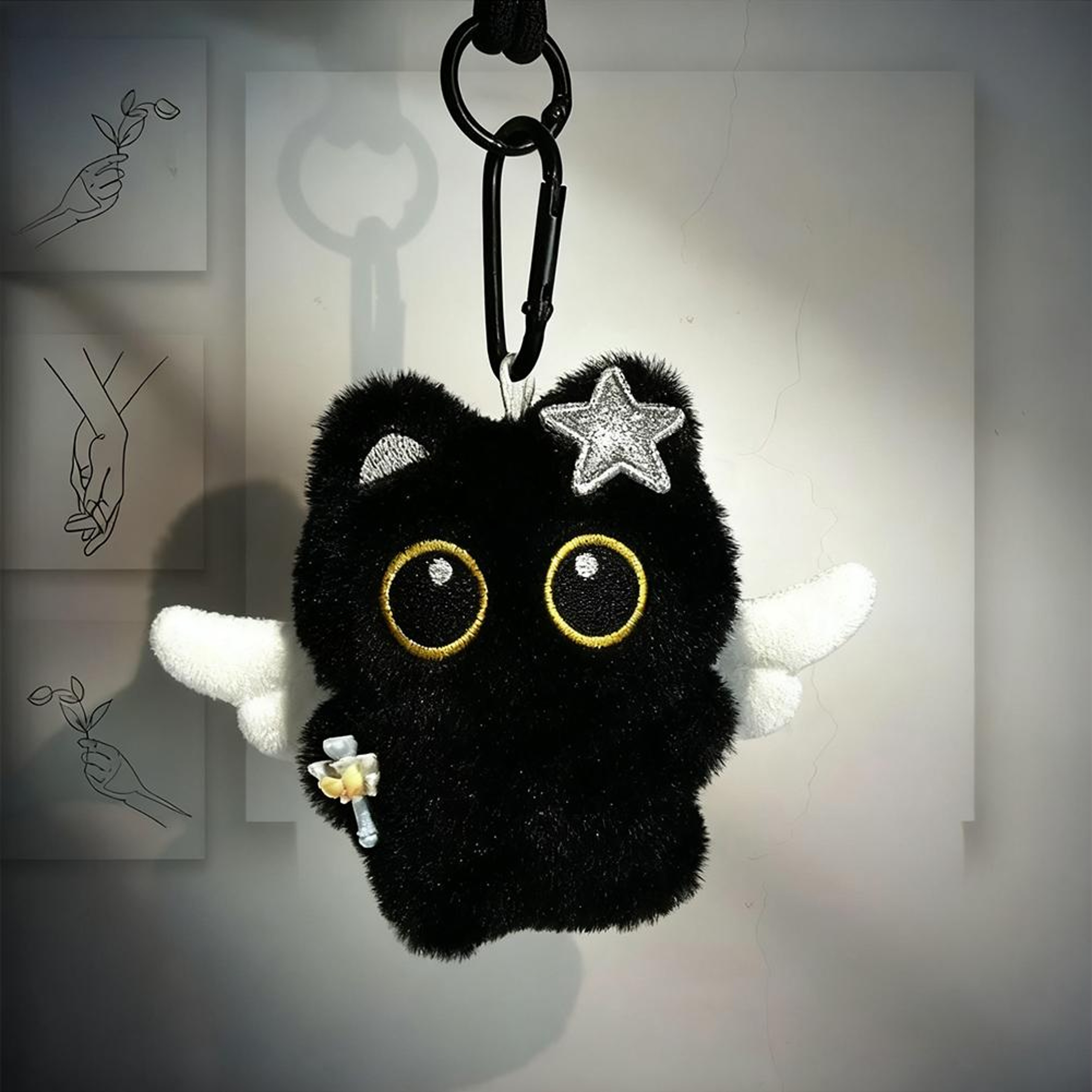 Cute Black Cat Plush Keychain Kawaii Cartoon Bag Charm Pendant 5