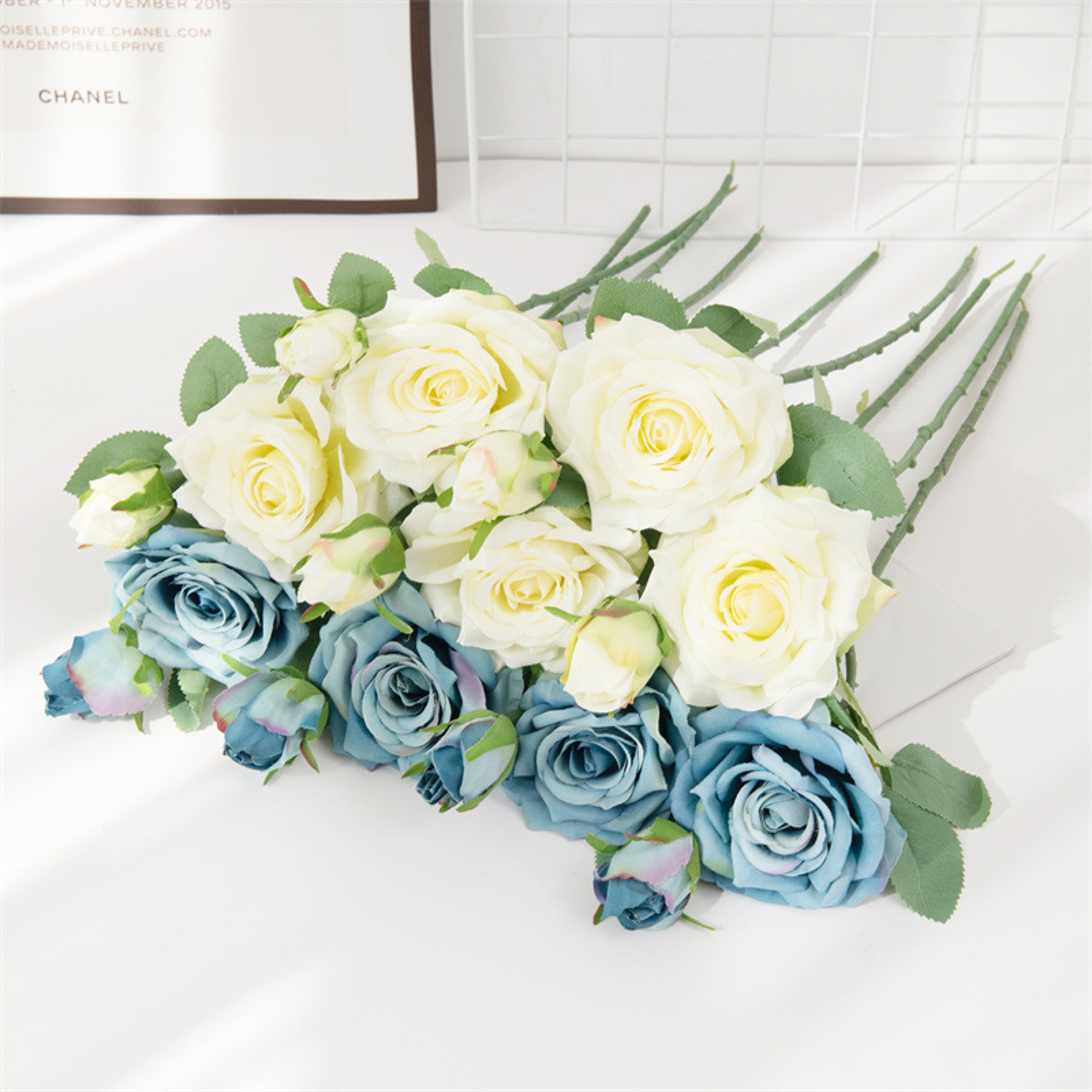 Artificial Silk Rose Flower Branch with Bud for Wedding and Home Decor – view 1