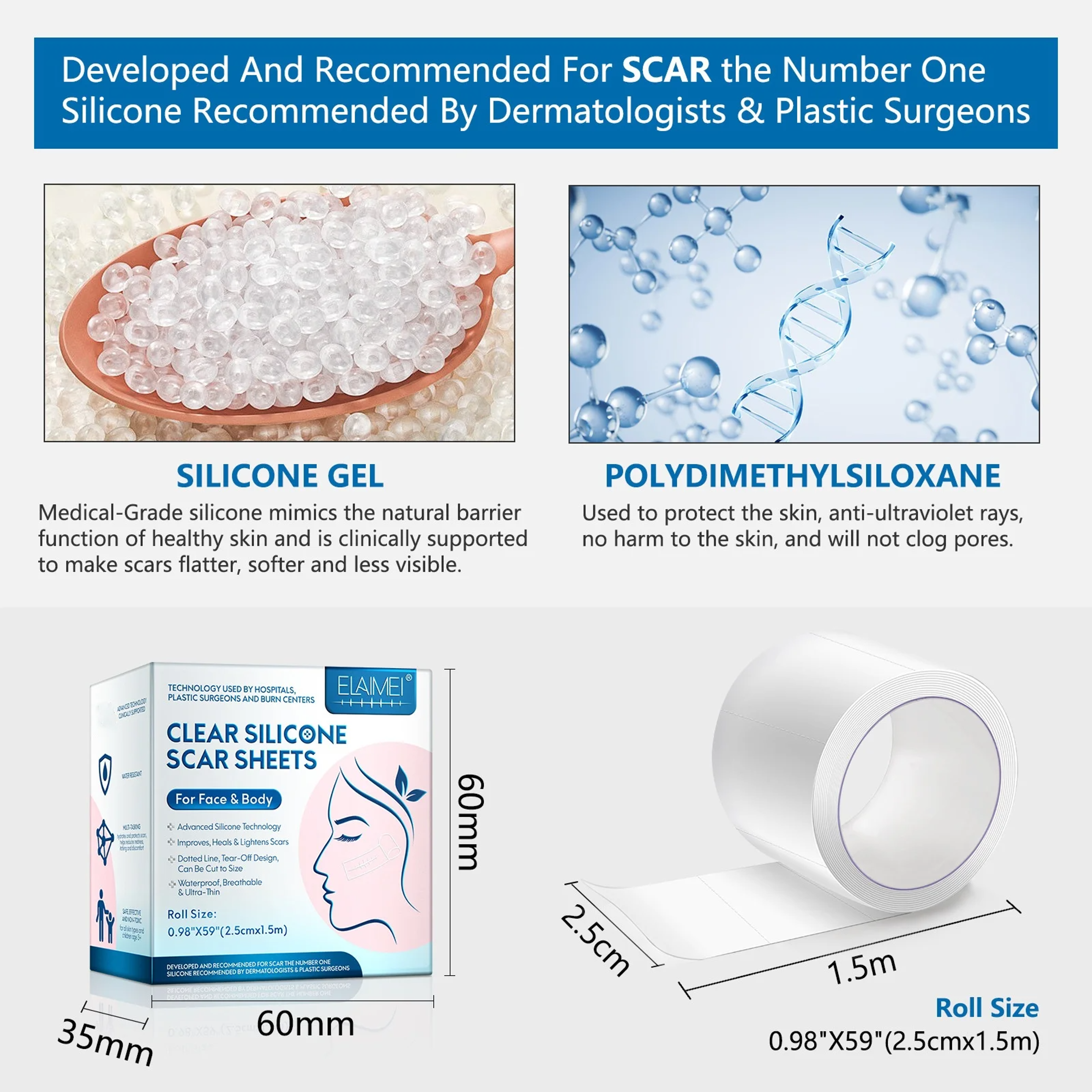 SelfAdhesive Silicone Scar Tape Rolls  Reusable Invisible Scar Cover Sheets 2