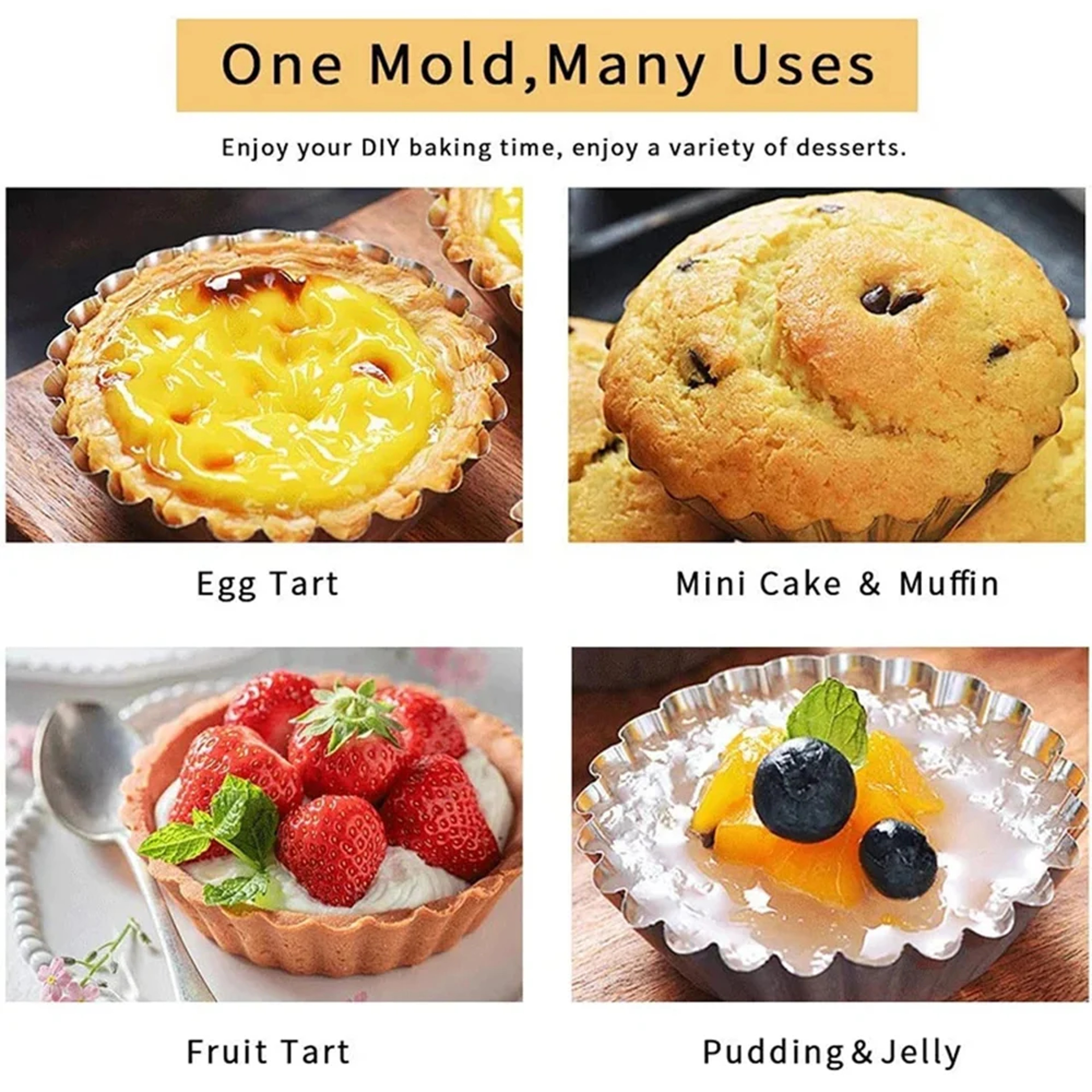 Piece Reusable Stainless Steel Egg Tart Molds for Baking Pastries and Desserts – view 3