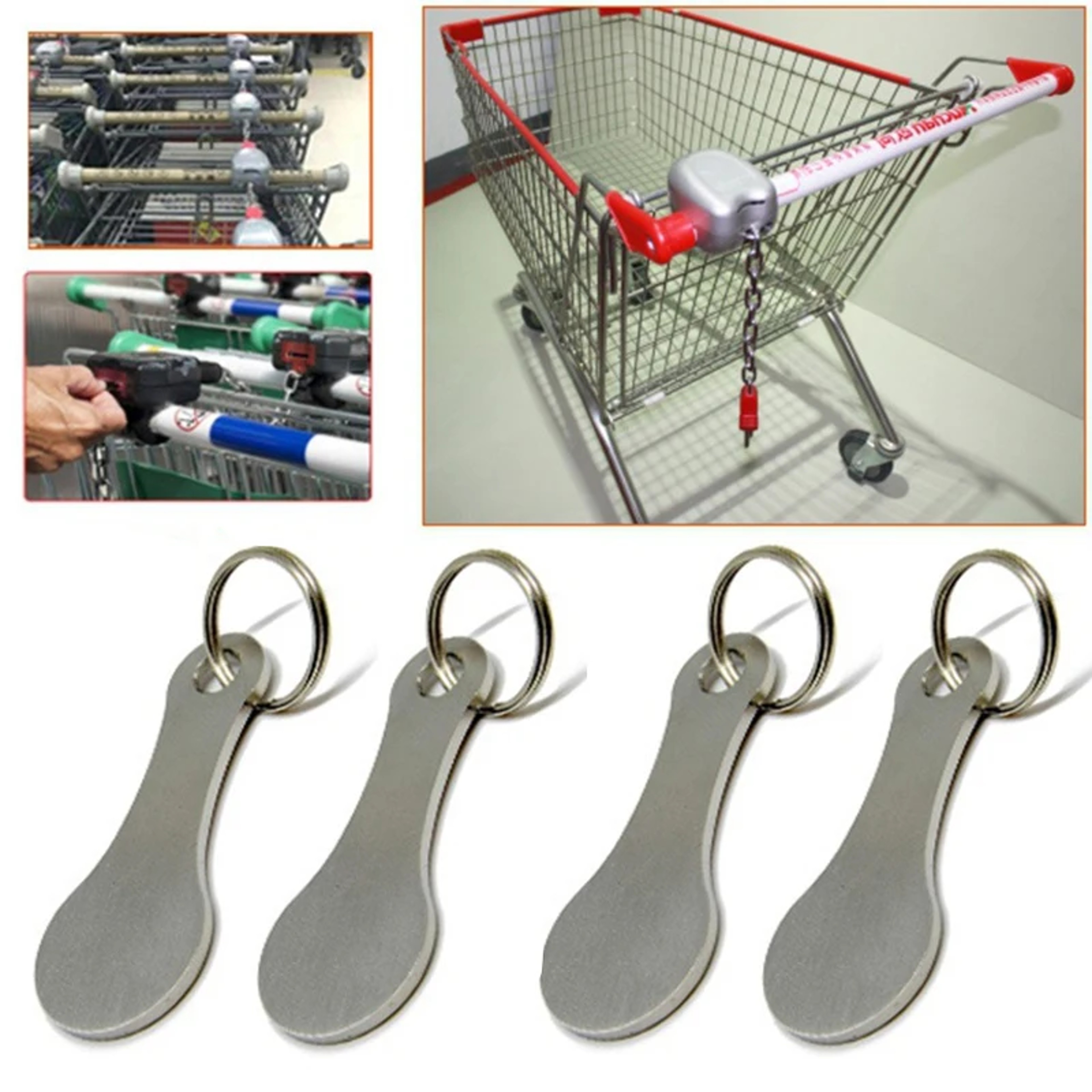 Metal Keychain Ring with Shopping Cart Token Hook – Polished Silver Alloy – view 2