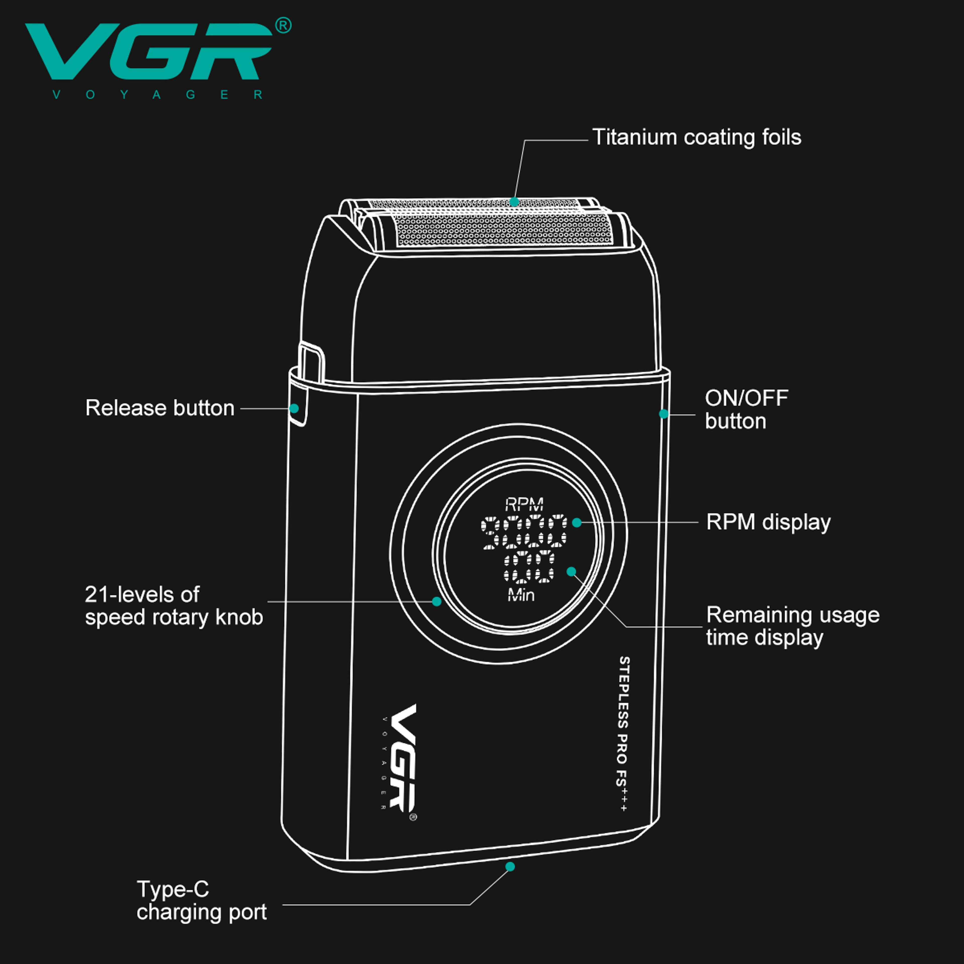Men's Electric Foil Shaver with Triple Blades and LED Digital Display – view 4