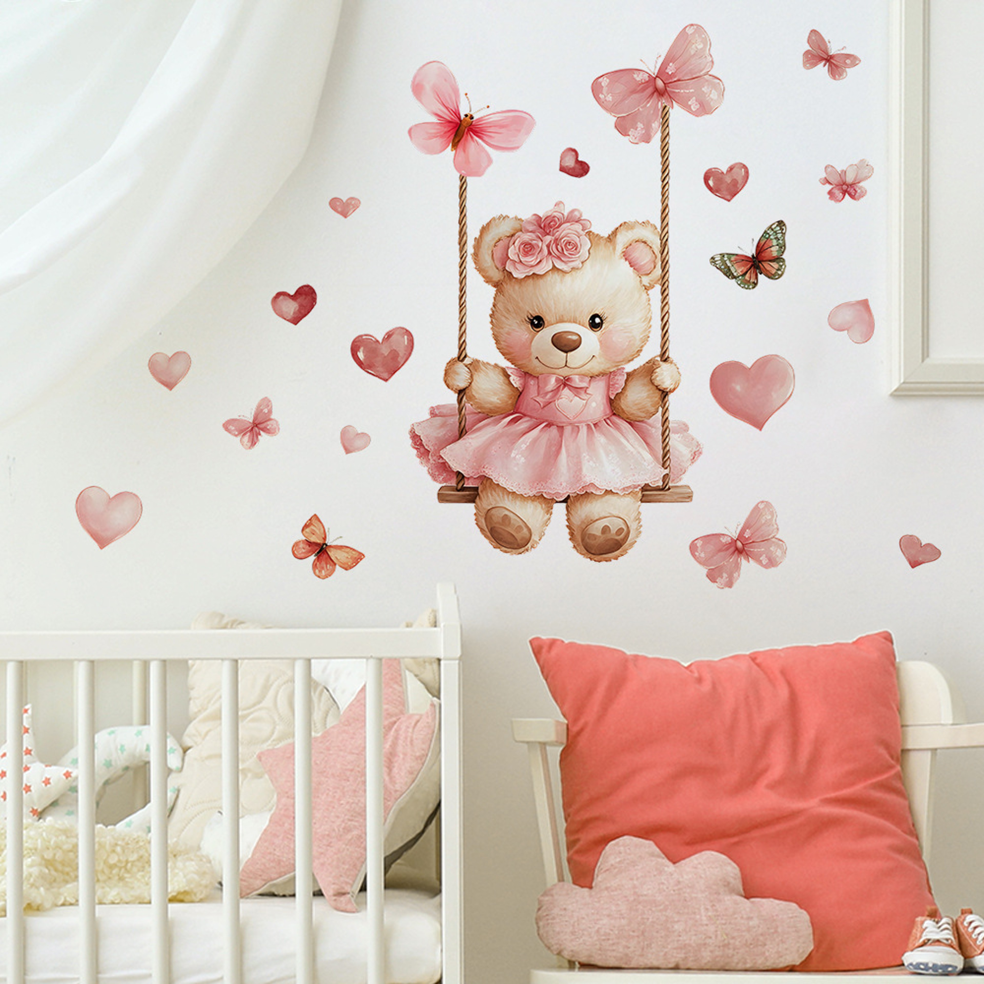 Cartoon Bear Swing and Butterfly Wall Stickers for Kids Bedroom Decor – view 3