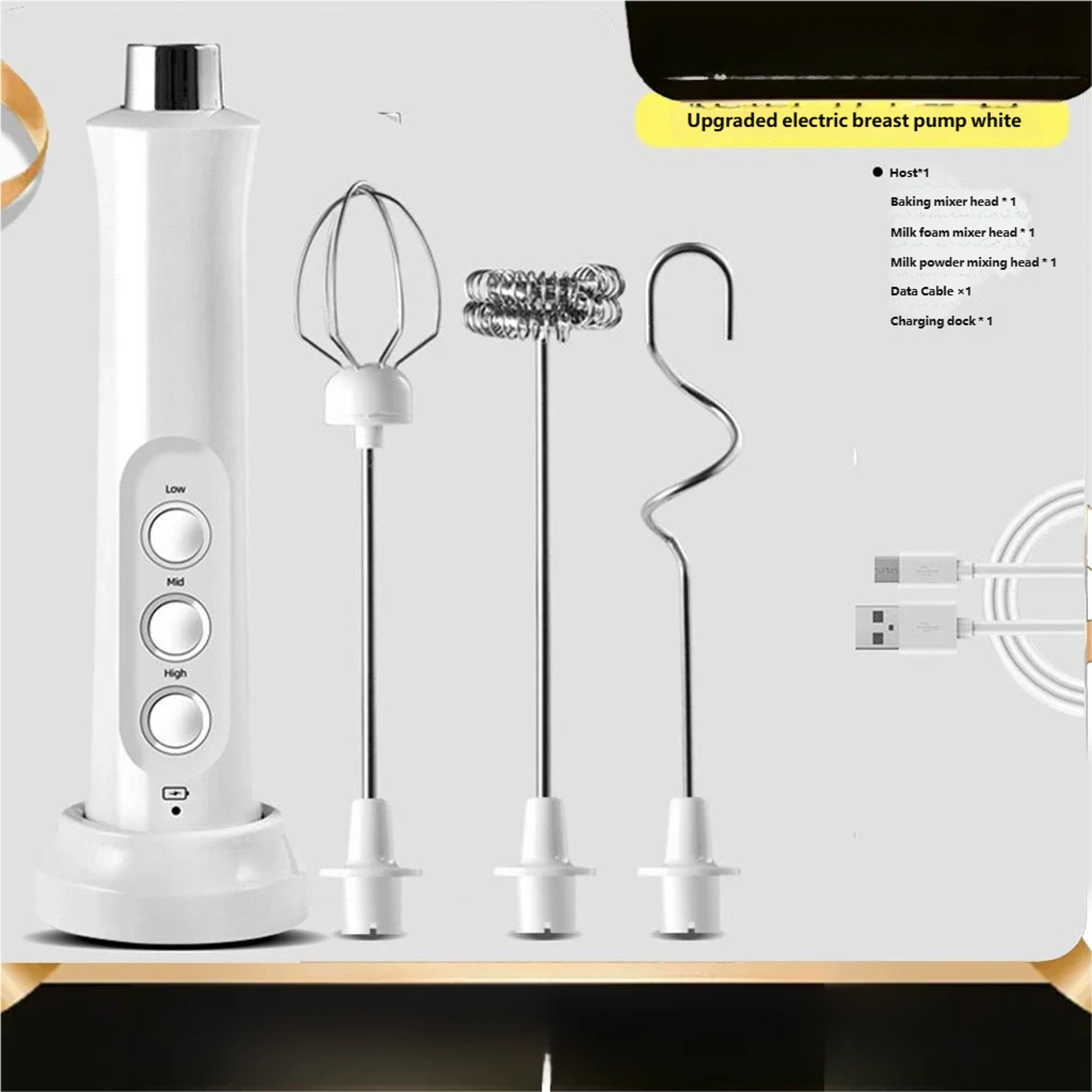 USB Rechargeable Electric Milk Frother Handheld Coffee Whisk and Egg Beater – view 2