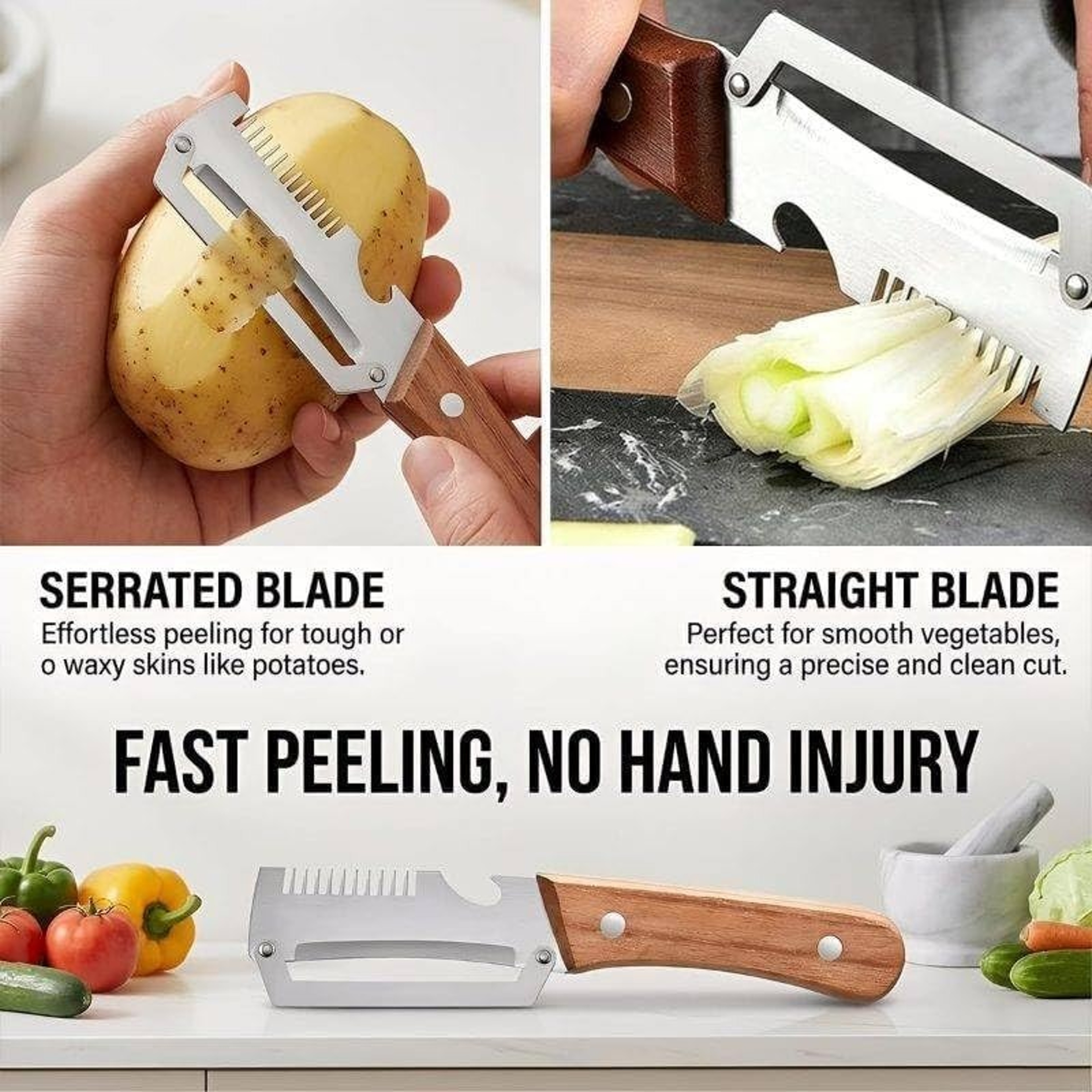 Vegetable Peeler And Grater With Stainless Steel Blade And Wooden Handle 3