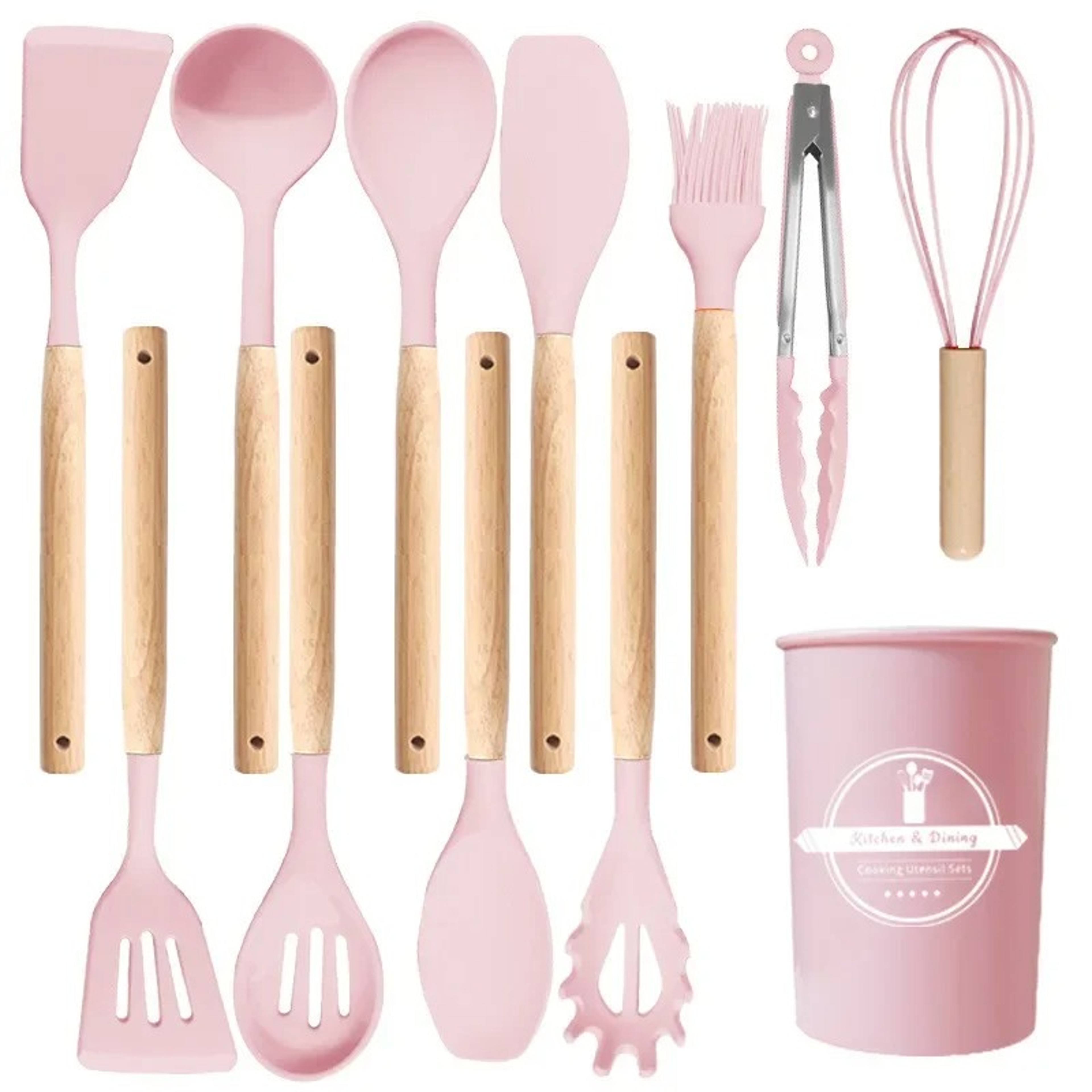 Piece Silicone Kitchen Utensil Set with Wooden Handles and Holder – view 9