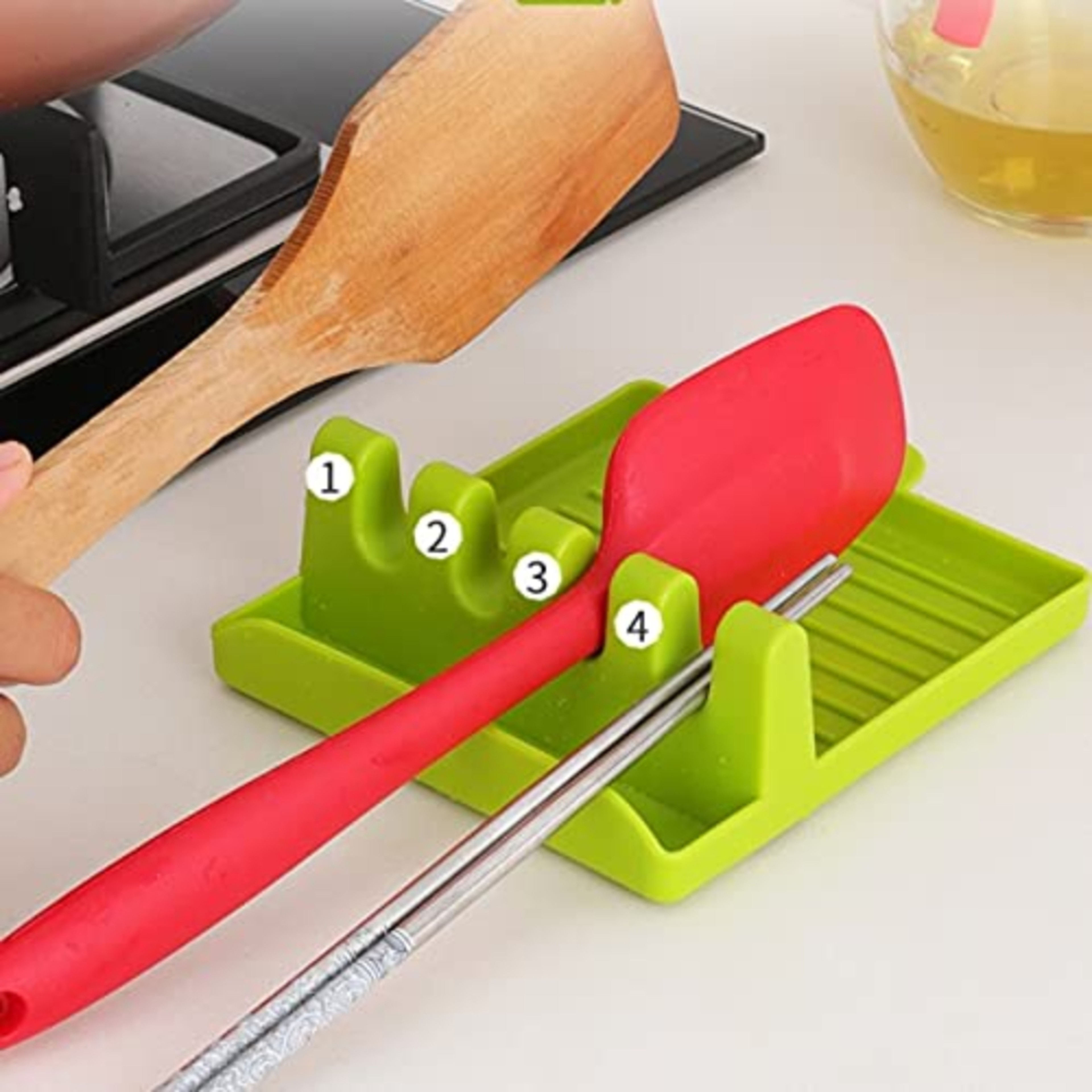 Kitchen Spoon Rest and Pot Lid Holder Countertop Utensil Rack – view 1