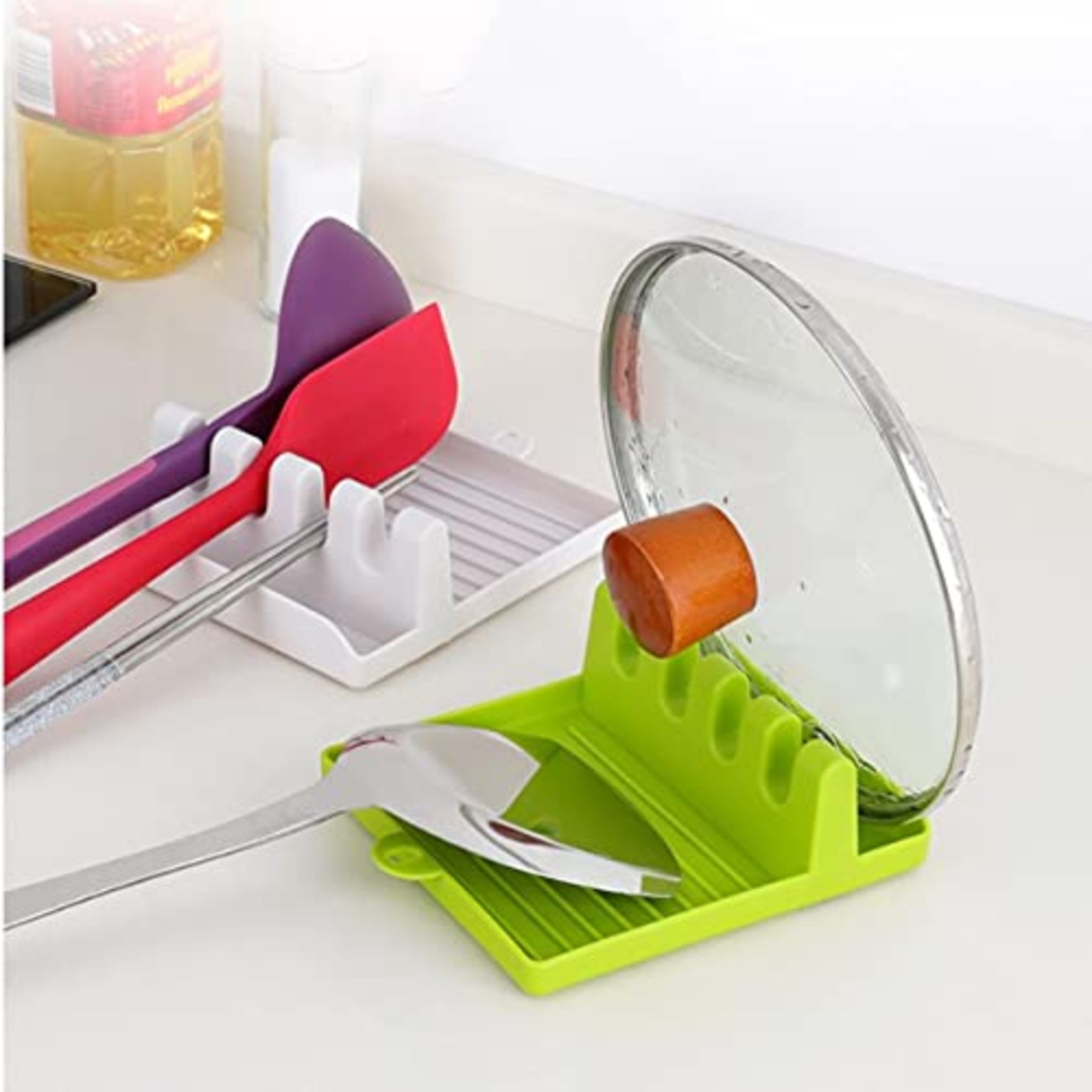 Kitchen Spoon Rest and Pot Lid Holder Countertop Utensil Rack – view 2