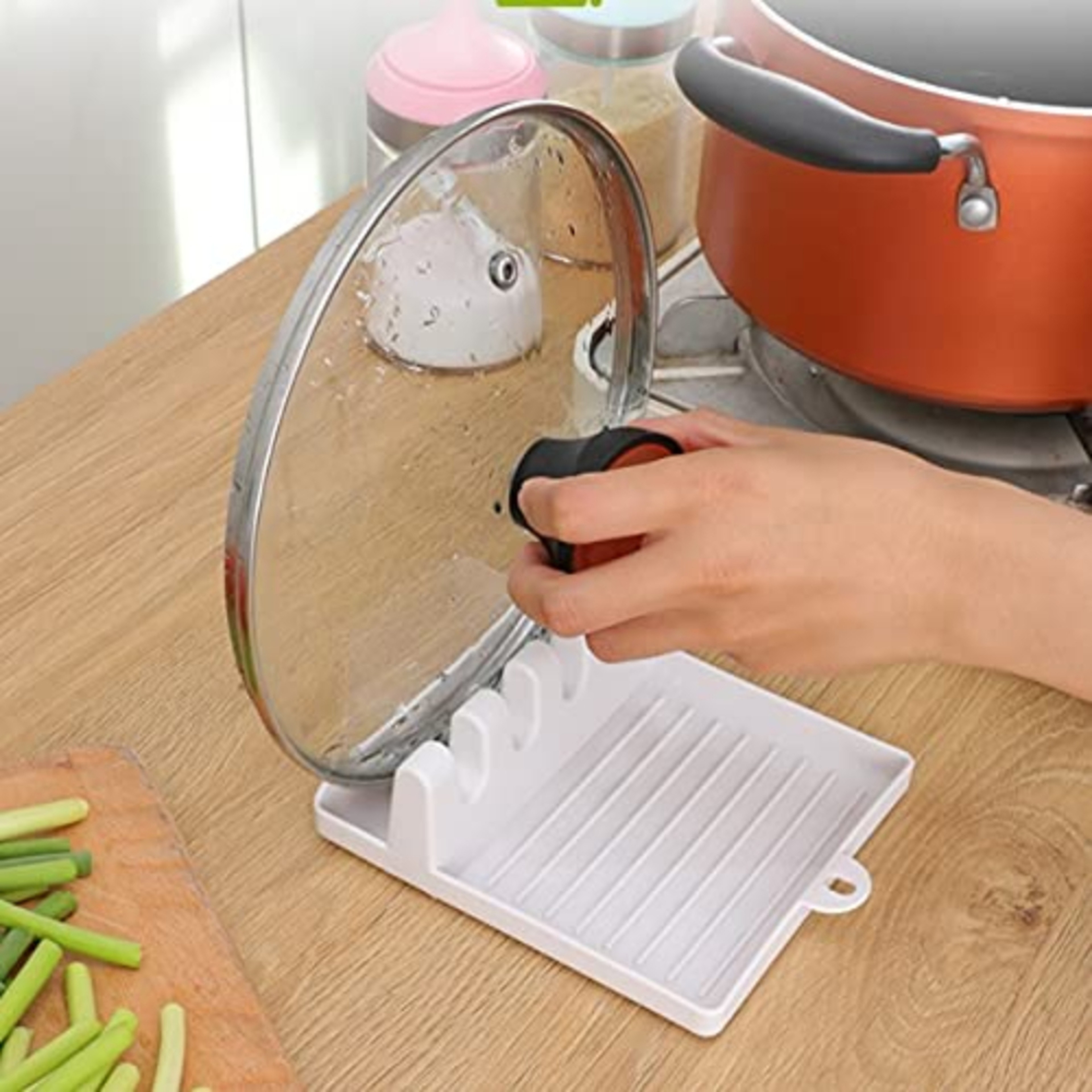 Kitchen Spoon Rest and Pot Lid Holder Countertop Utensil Rack – view 4