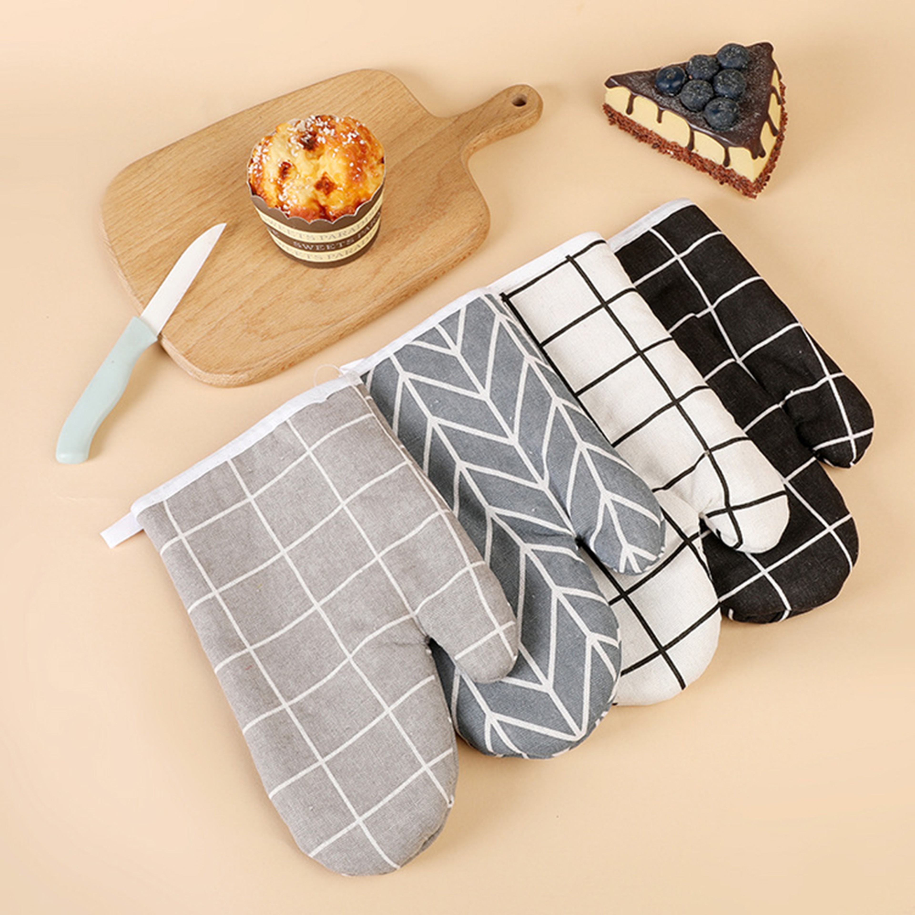 Heat Resistant Oven Mitt Gray Canvas Kitchen Glove For Baking And Cooking 3