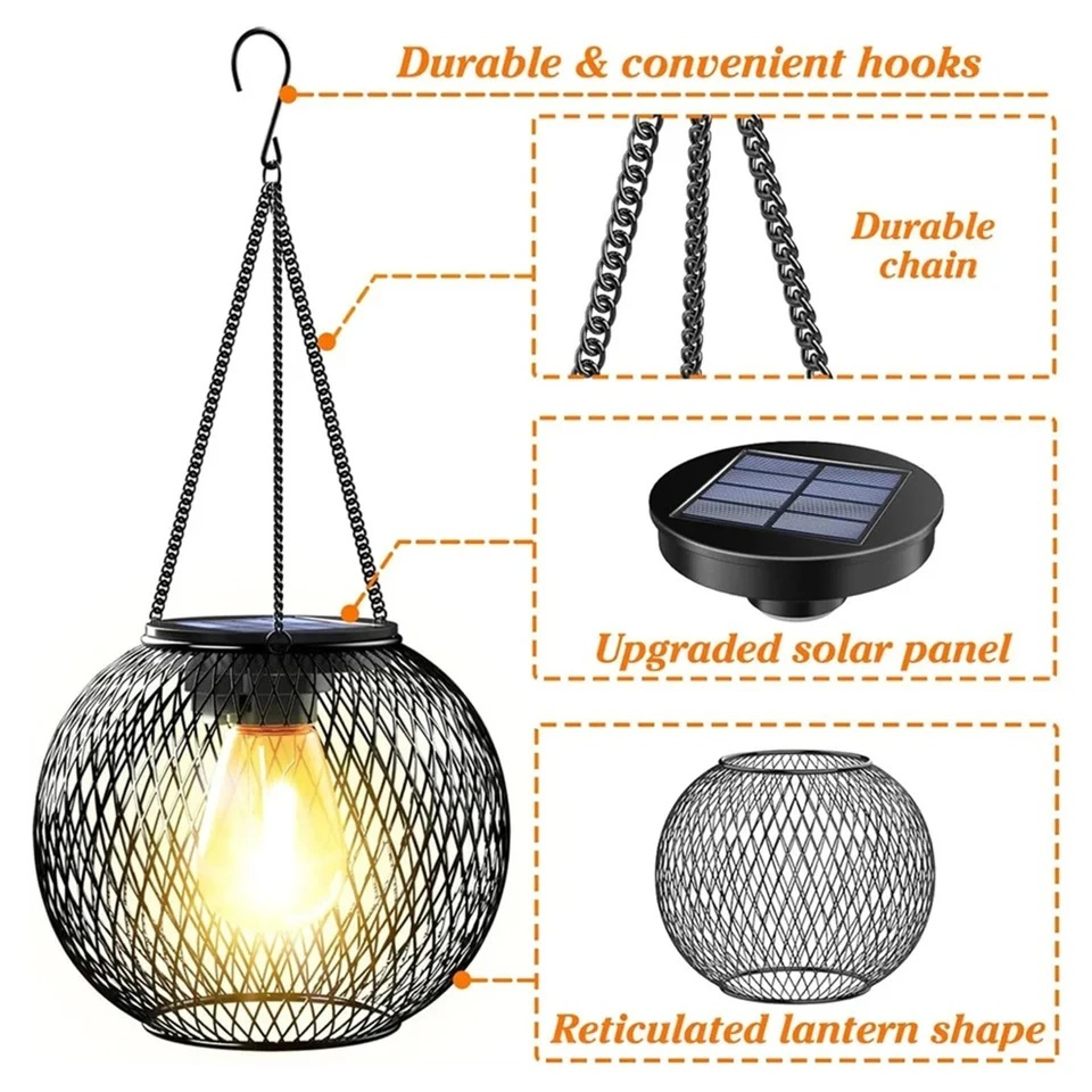 Solar LED Hanging Lantern with Warm White Light and IP65 Waterproof Design – view 4