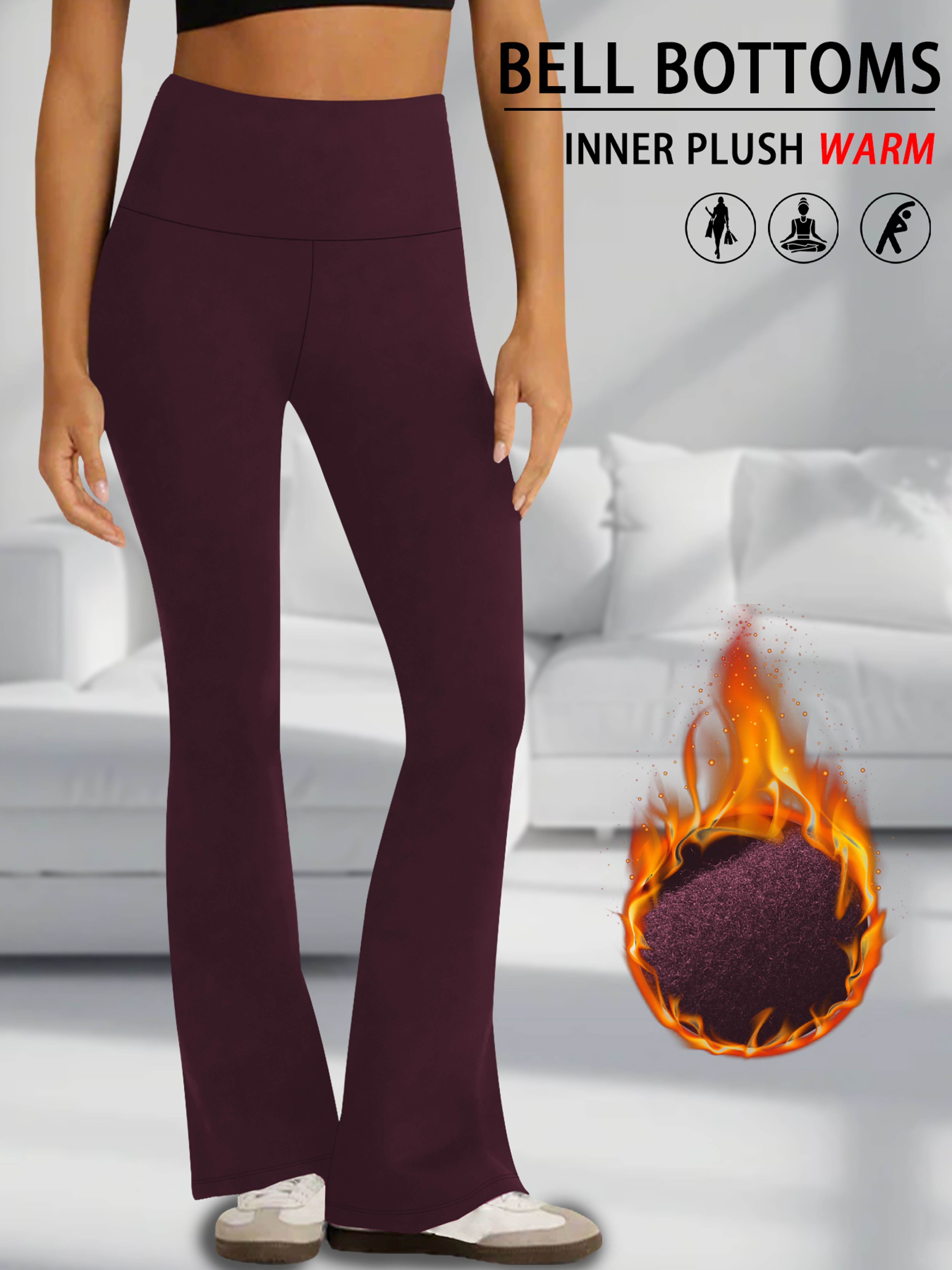 Women's High Waisted Fleece Flare Leggings with Tummy Control – view 8