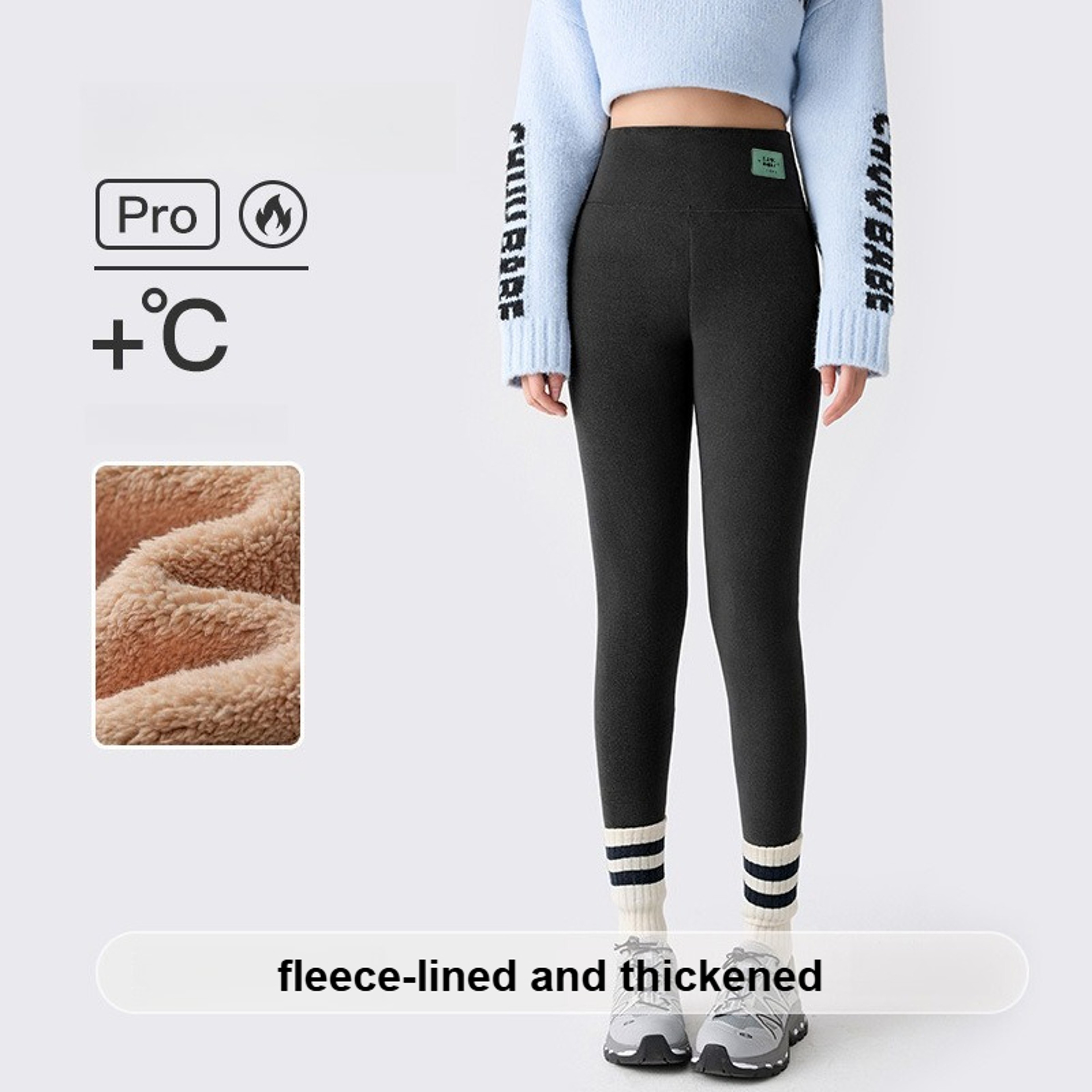 Women's Plus Size Fleece Lined Leggings with High Waist and Ribbed Design – view 10