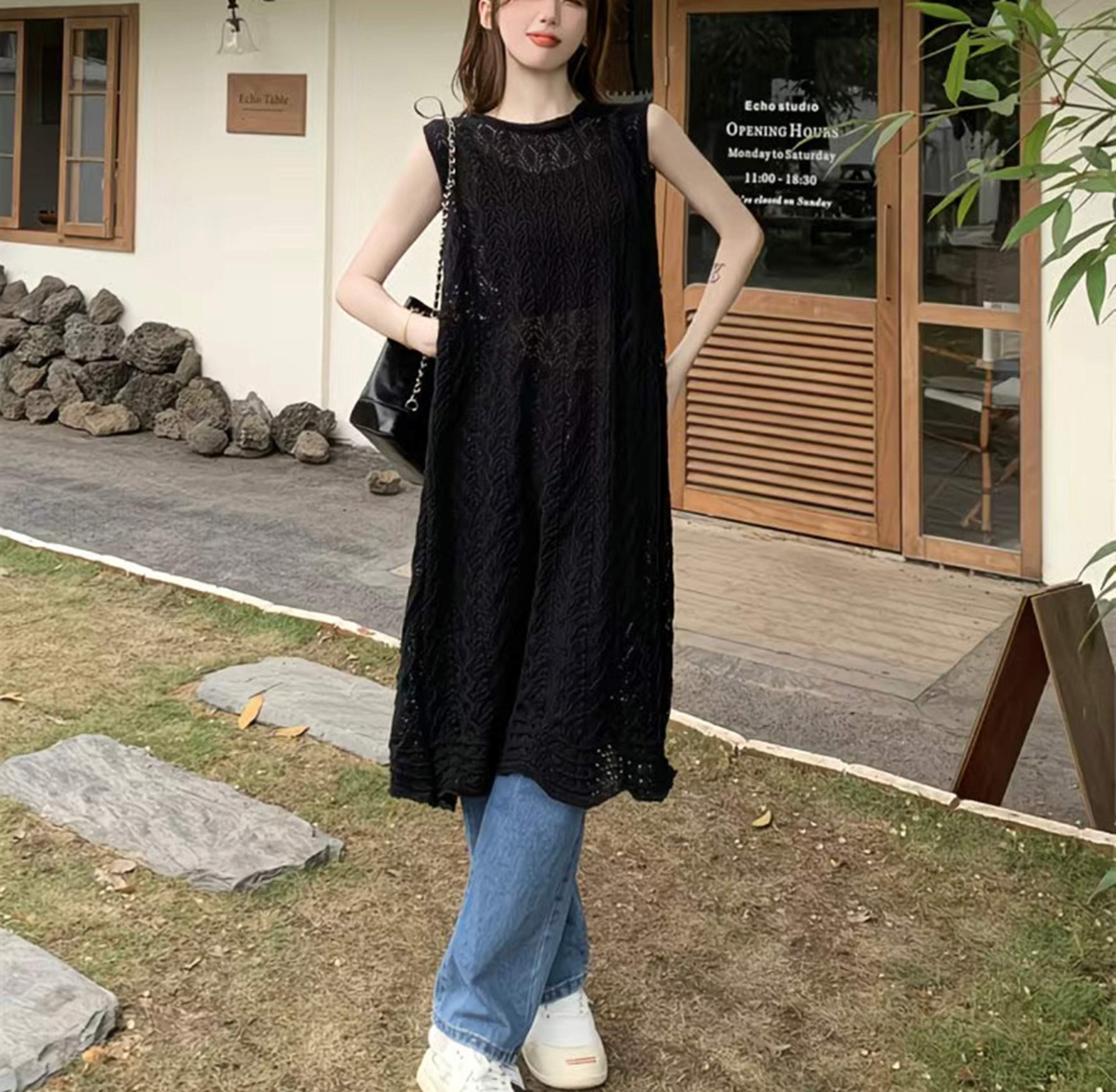 Boho Crochet Long Sleeveless Cardigan for Women – Openwork Maxi Beach Cover Up – view 7