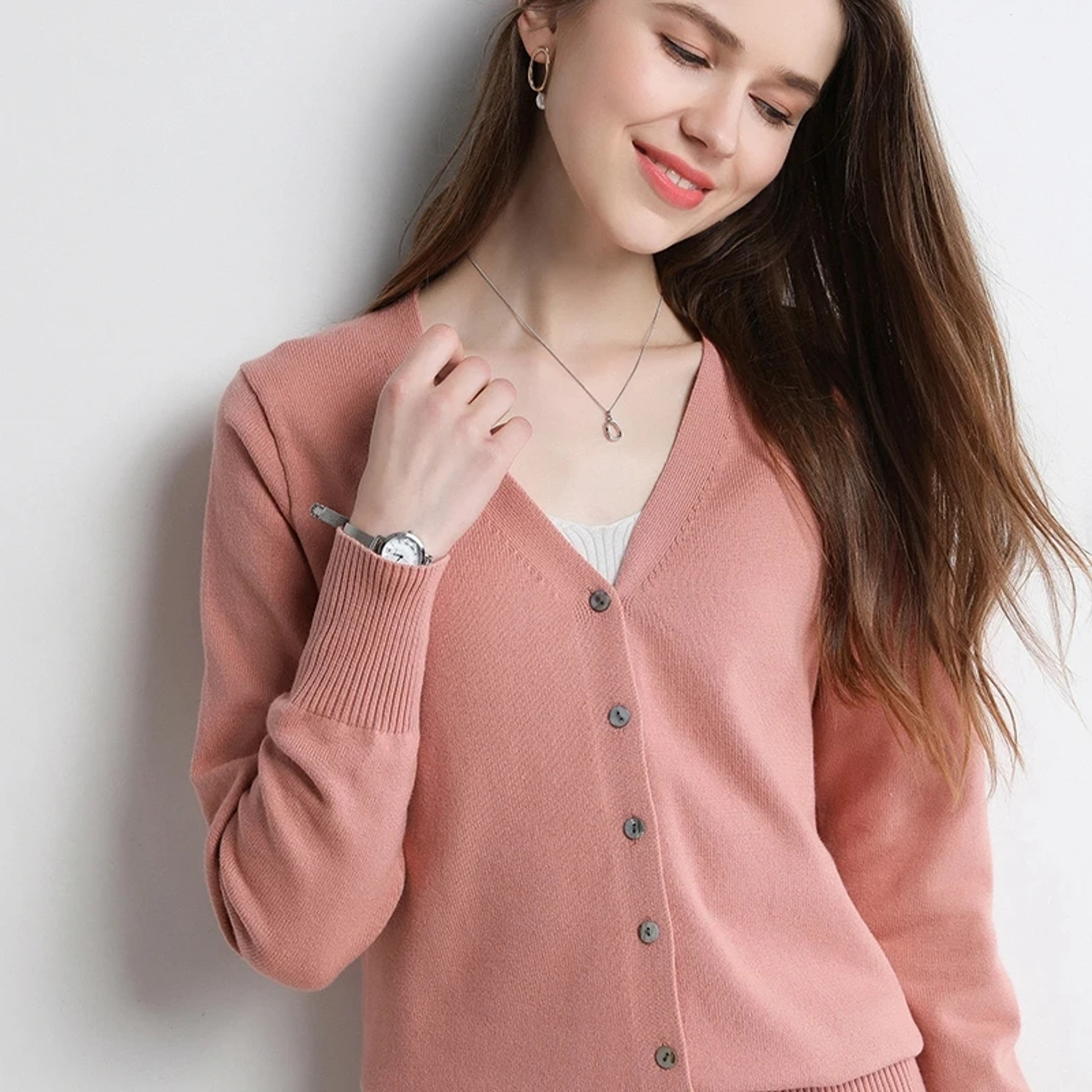 Women's V-Neck Knit Cardigan Sweater with Long Sleeves and Stretch Fit – view 6