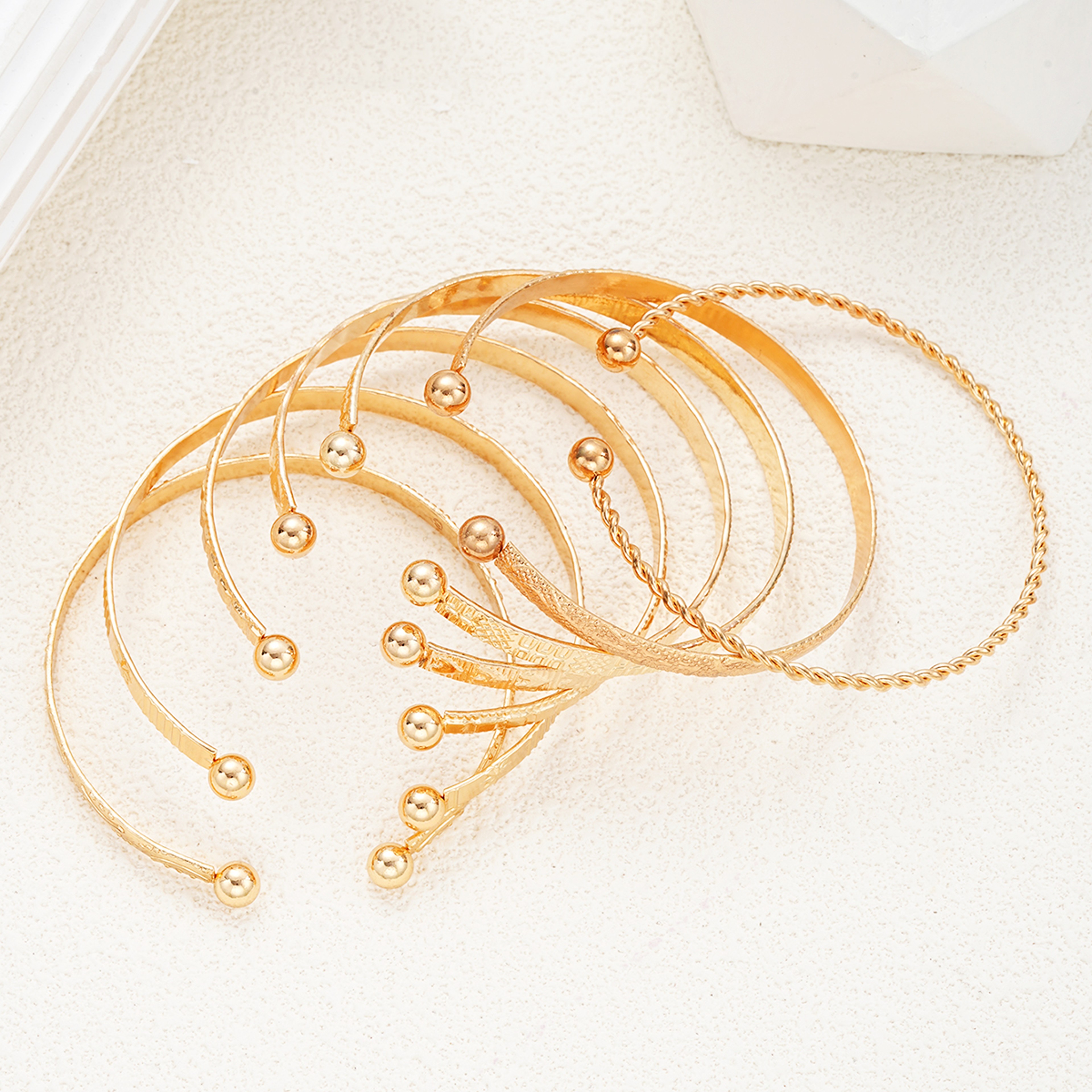 Gold-Tone Punk Cuff Bracelet Set for Women with Heart and Geometric Designs – view 4