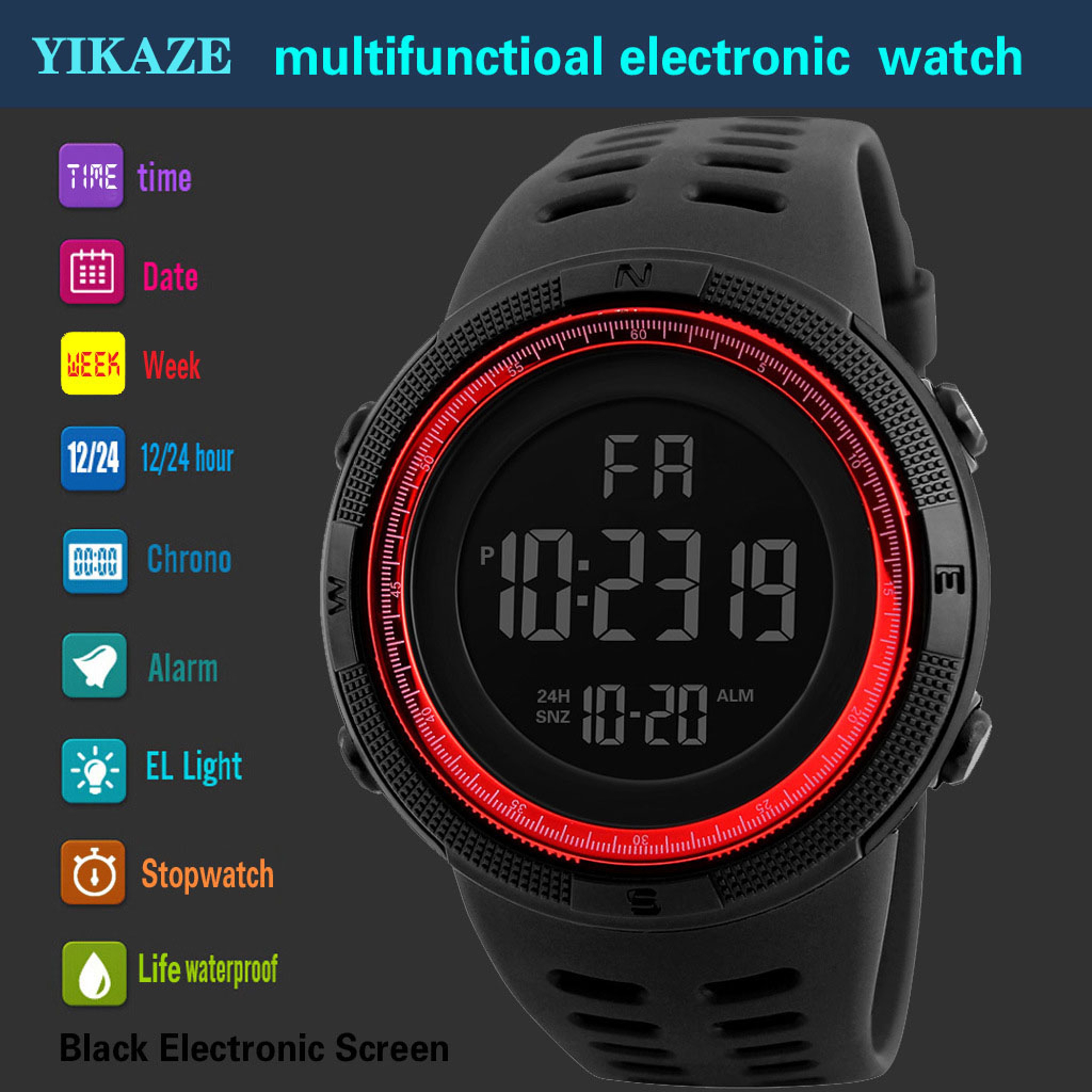 Men's Military Digital Sports Watch with LED Backlight and Alarm – view 5