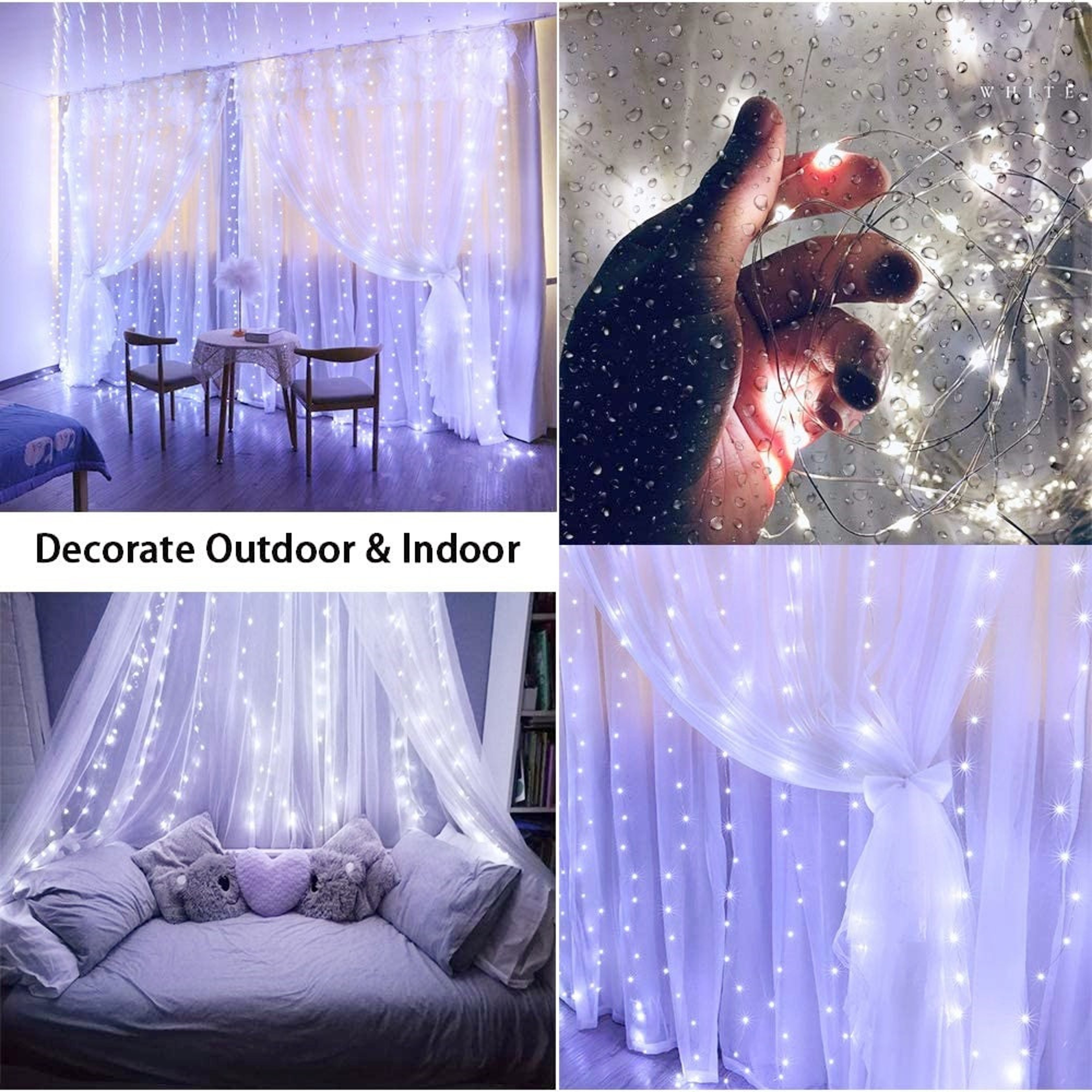 LED Christmas Curtain String Lights with 8 Lighting Modes and USB Power – view 4