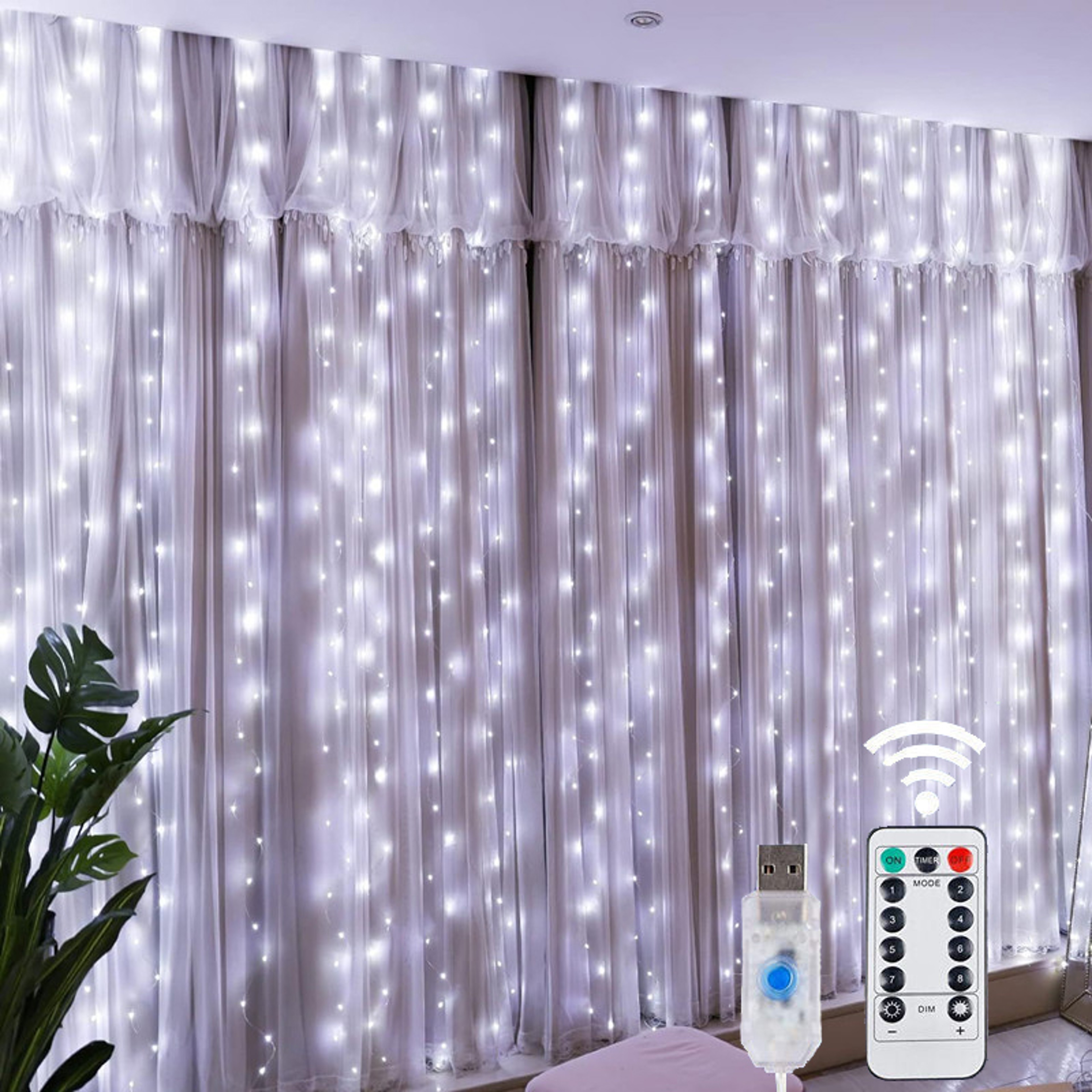LED Christmas Curtain String Lights with 8 Lighting Modes and USB Power – view 7
