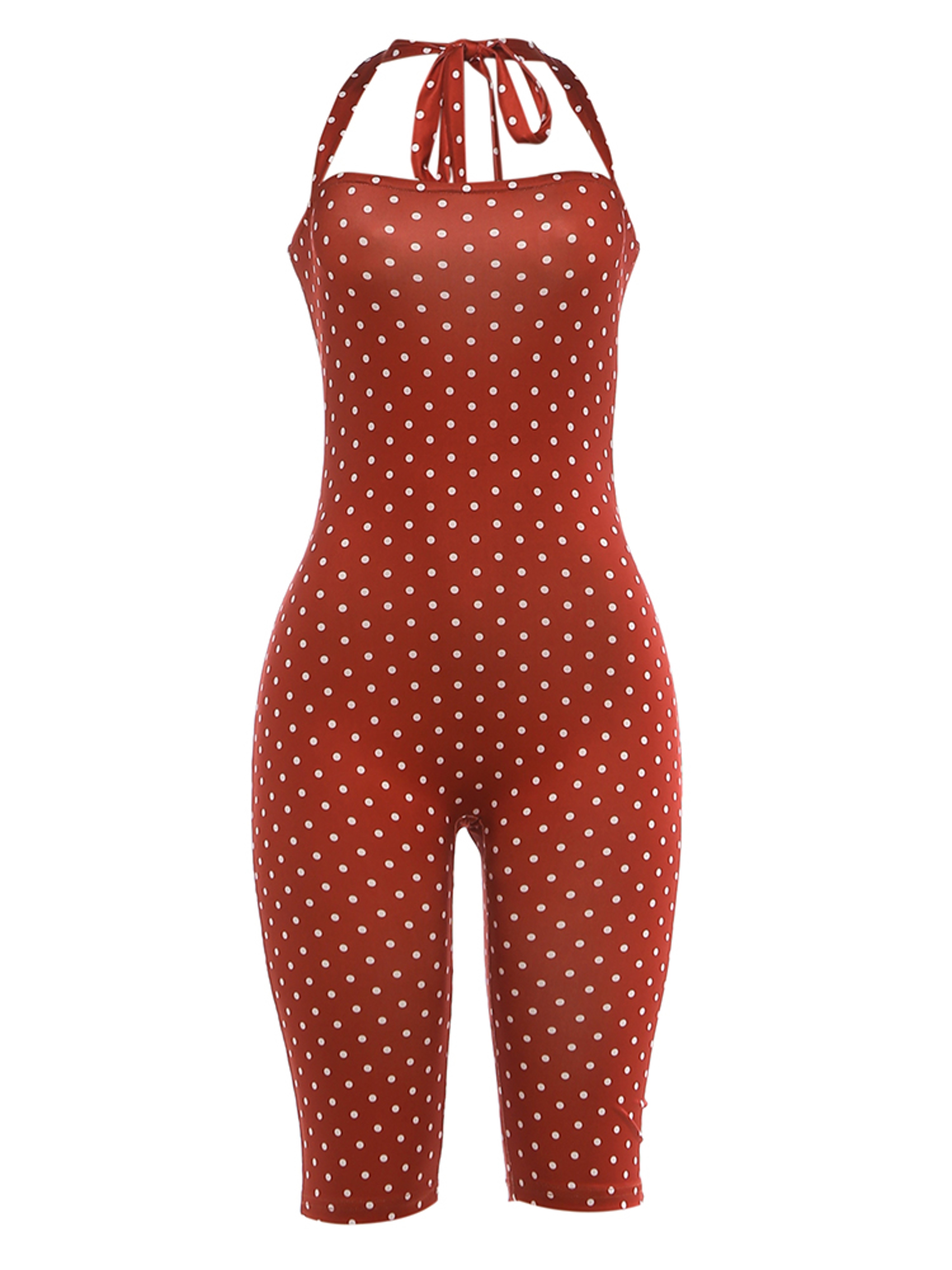 Women's Polka Dot Halter Romper with Backless Design and High Waist – view 13